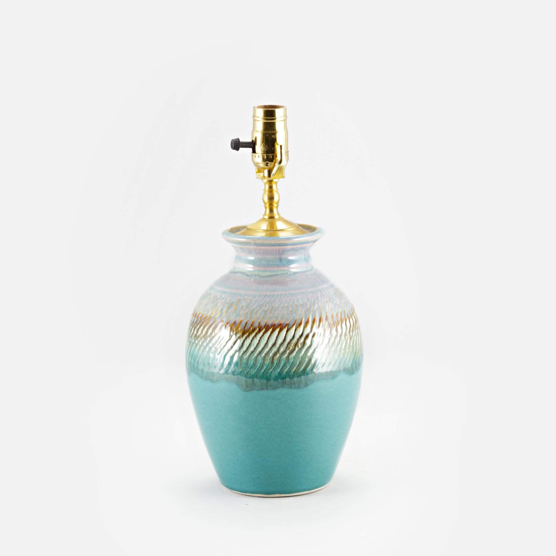 Handmade Pottery 10 Inch Round Table Lamp in Green Oribe pattern made by Carroccia Tony  in Italy