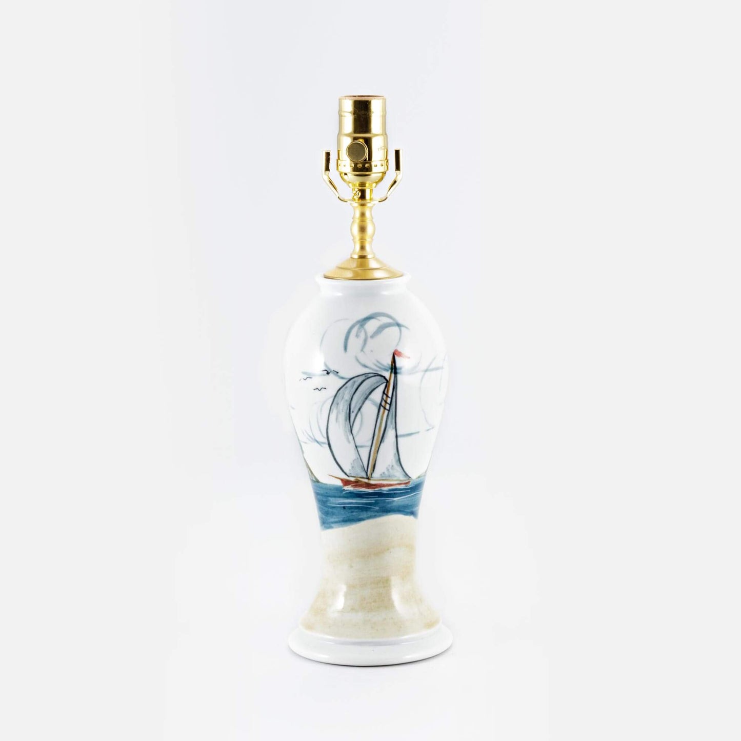 Handmade Pottery 10 Inch Slender Table Lamp in Sailboat pattern made by Carroccia Tony in Italy