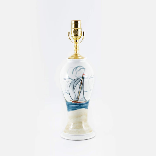 Handmade Pottery 10 Inch Slender Table Lamp in Sailboat pattern made by Carroccia Tony  in Italy