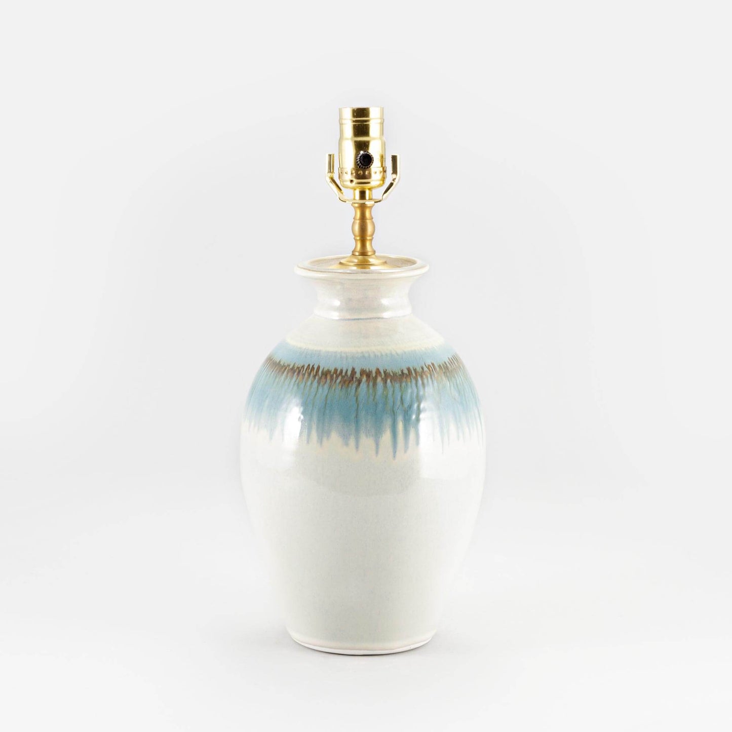Handmade Pottery 11 Inch Round Table Lamp in Ivory & Blue Oribe pattern made by Carroccia Tony in Italy