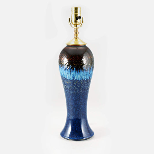 Handmade Pottery 13 Inch Slender Table Lamp in Blue Hamada pattern made by Carroccia Tony  in Italy