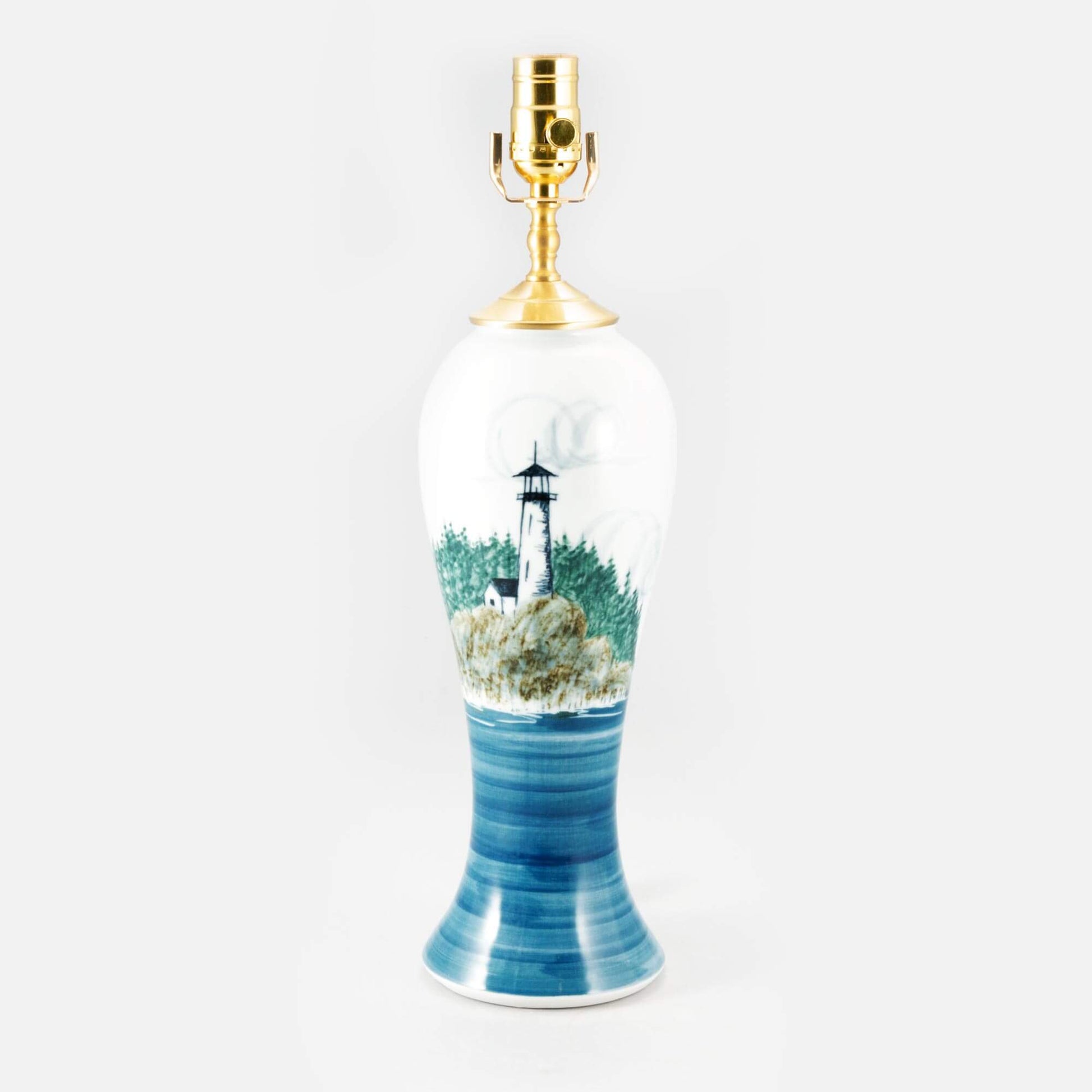 Handmade Pottery 13 Inch Slender Table Lamp in Lighthouse pattern made by Carroccia Tony  in Italy