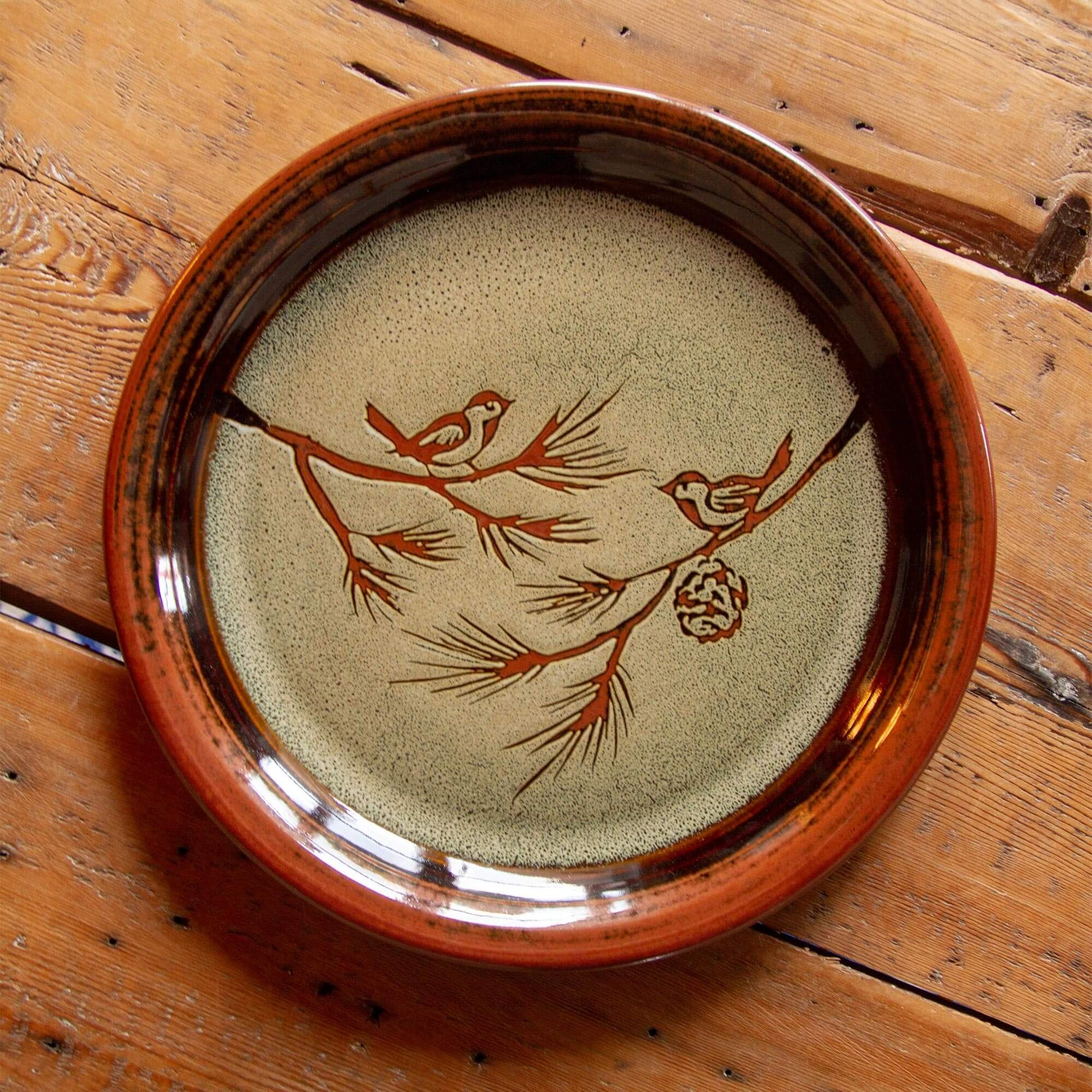 Handmade Pottery 14" Round Platter in Hamada Chickadee pattern made by Carroccia Tony  in Italy