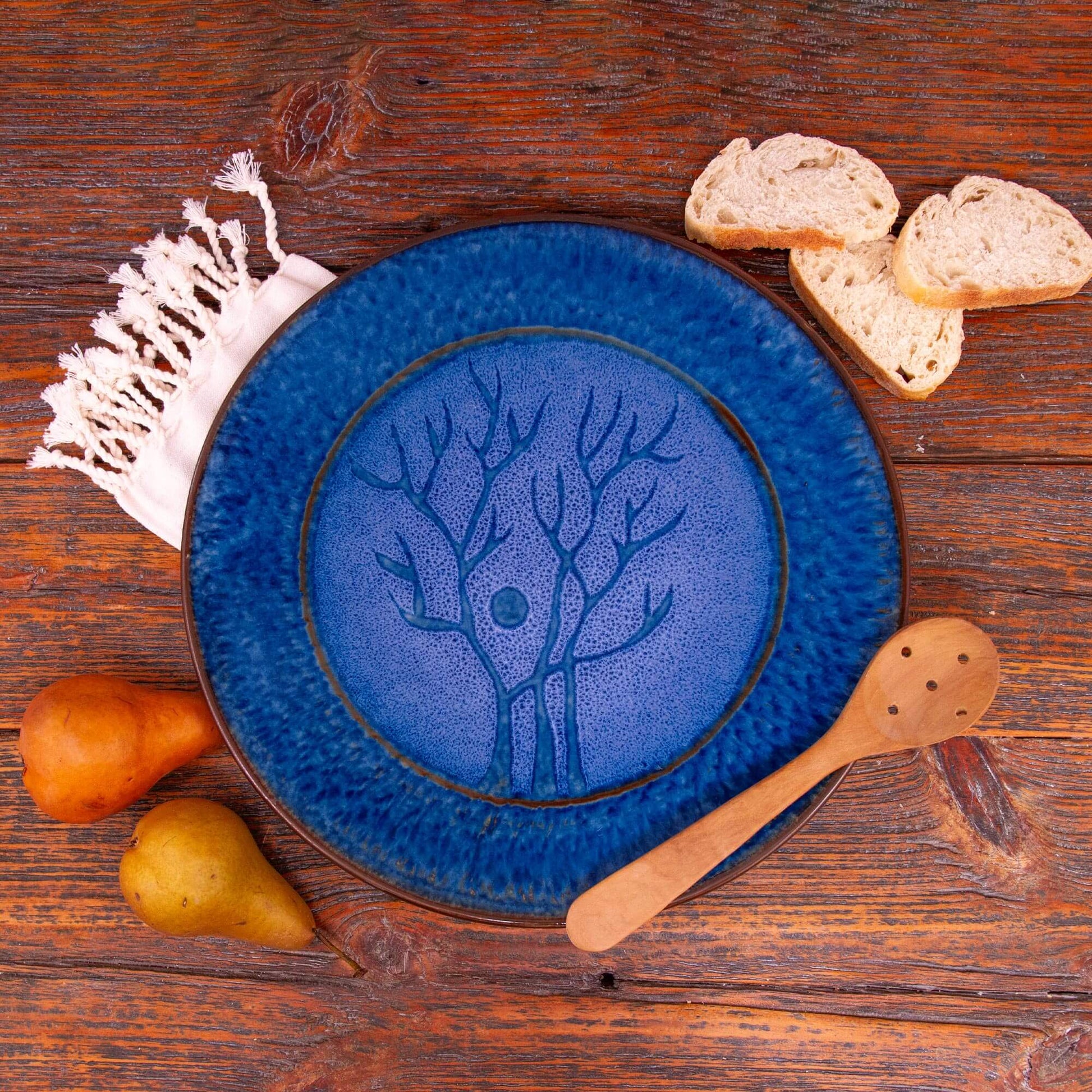  Handmade Pottery 15" Rimless Platter in Blue Tree pattern made by Carroccia Tony  in Italy