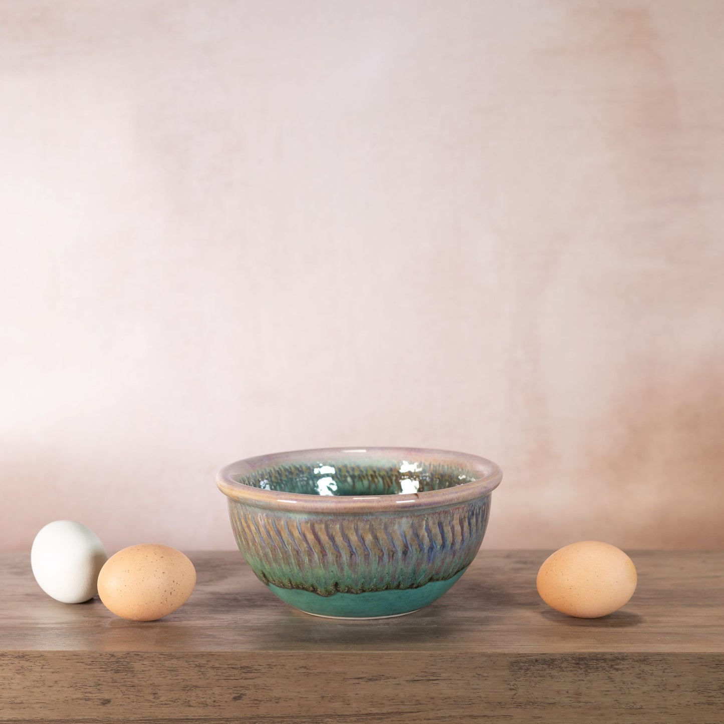 Handmade Pottery 6 Inch Mixing Bowl in Green Oribe pattern made by Carroccia Tony in Italy
