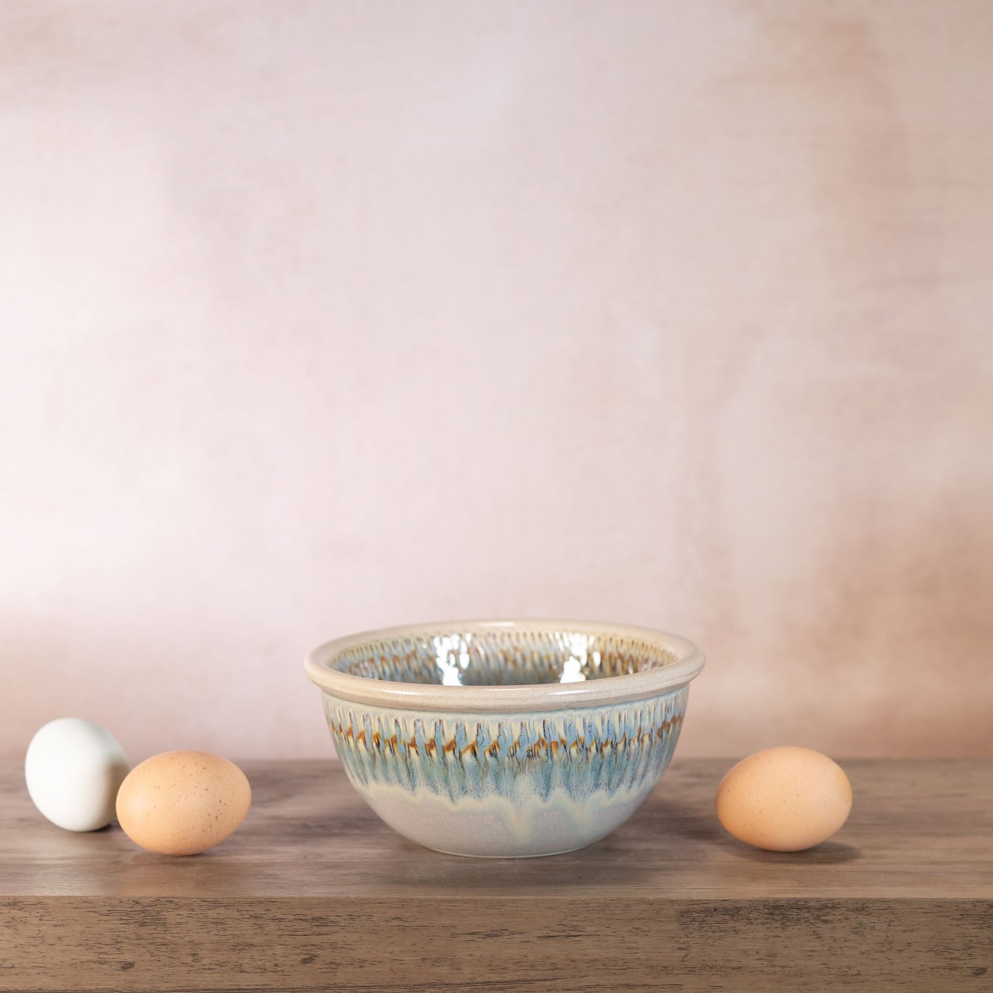 Handmade Pottery 6 Inch Mixing Bowl in Ivory Blue pattern made by Carroccia Tony in Italy