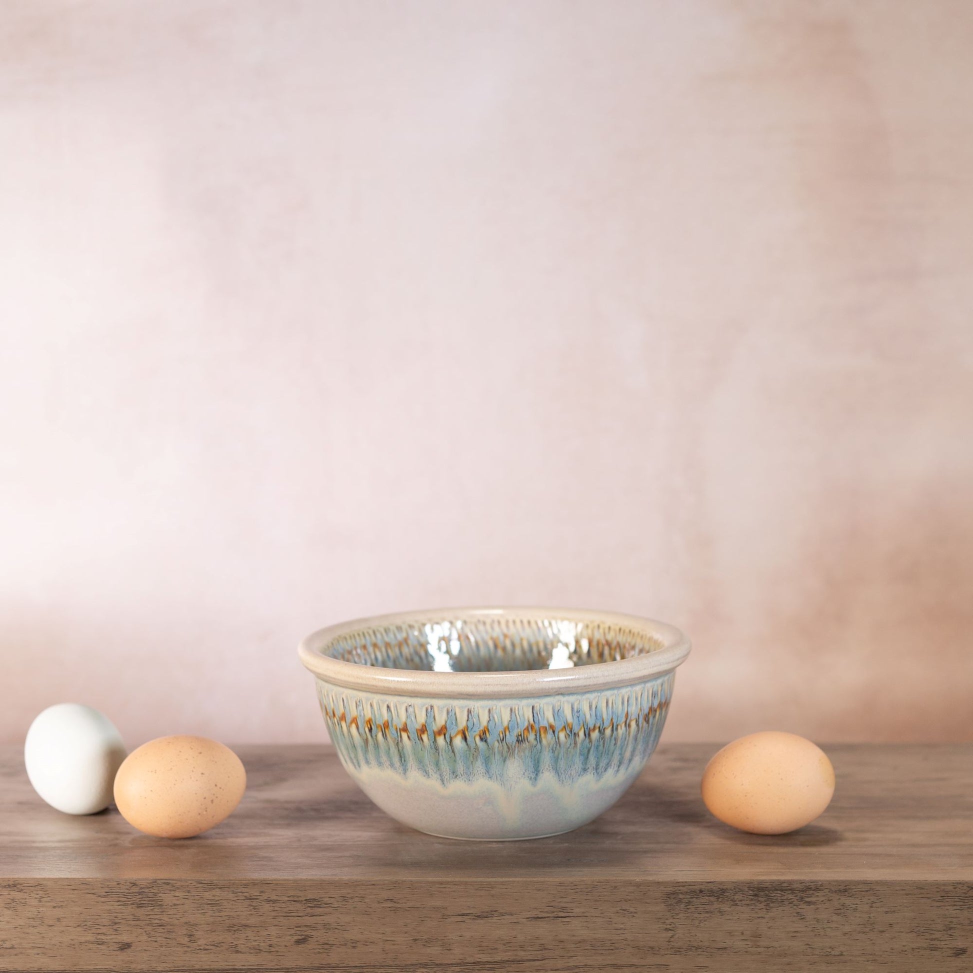 Handmade Pottery 6 Inch Mixing Bowl in Ivory Blue pattern made by Carroccia Tony in Italy