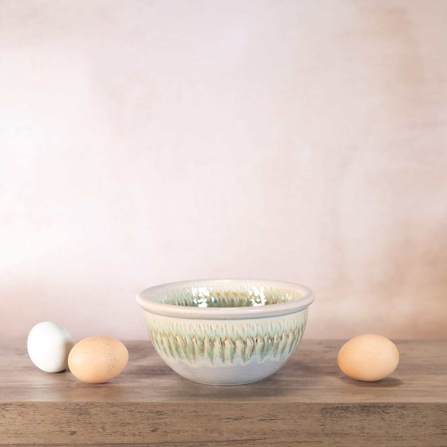 Handmade Pottery 6 Inch Mixing Bowl in Ivory Green pattern made by Carroccia Tony in Italy