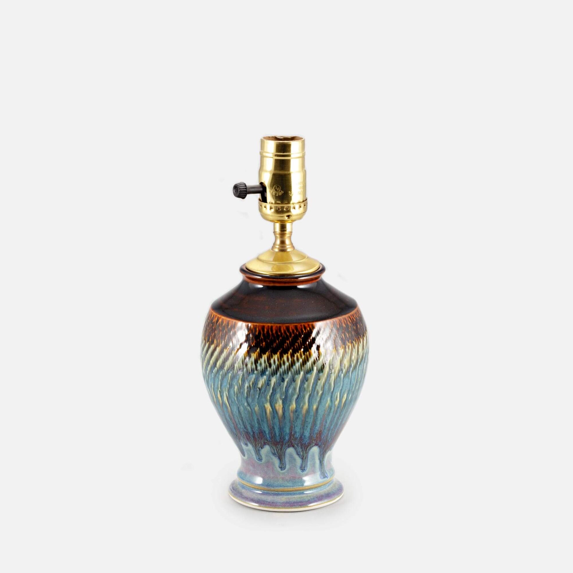 Handmade Pottery 7 Inch Bedside Lamp in Purple Hamada pattern made by Carroccia Tony in Italy