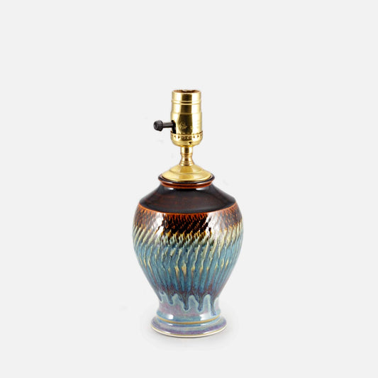 Handmade Pottery 7 Inch Bedside Lamp in Purple Hamada pattern made by Carroccia Tony  in Italy