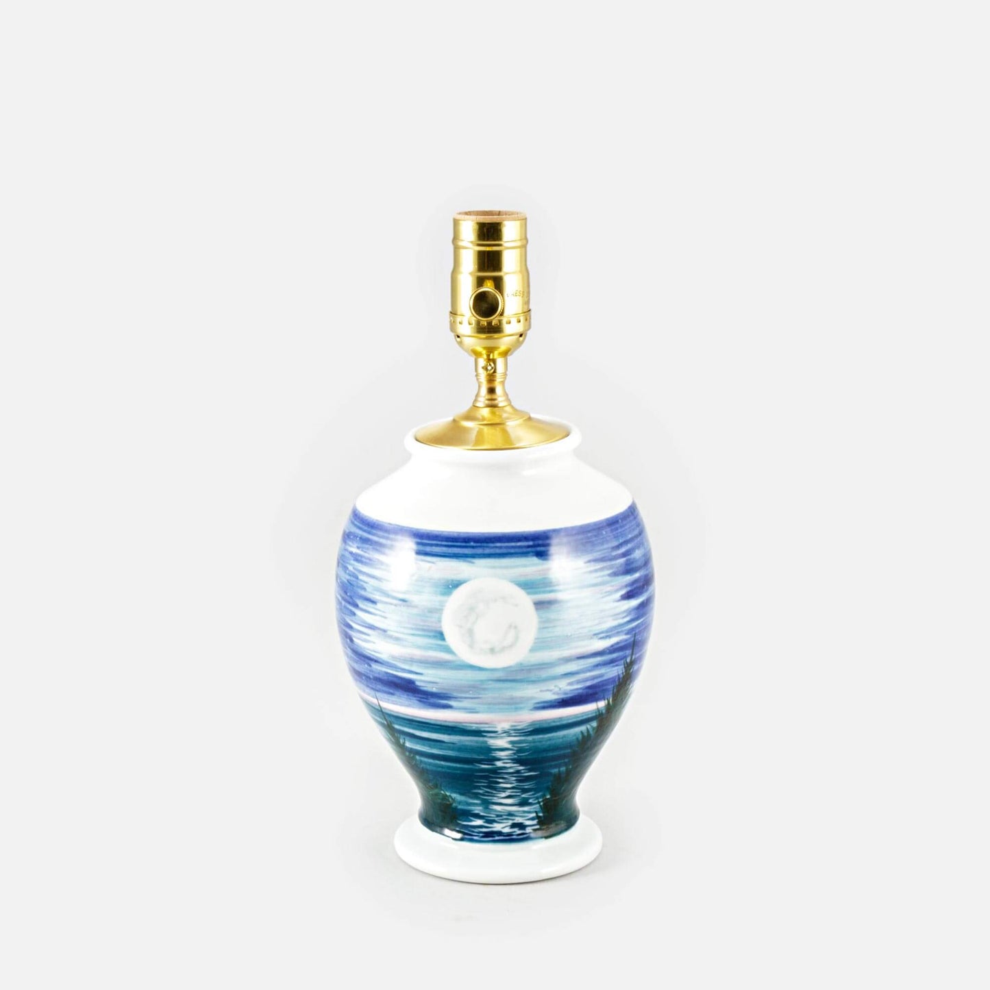 Handmade Pottery 8 Inch Bedside Lamp in Moon pattern made by Olyssia Designs LLC in US