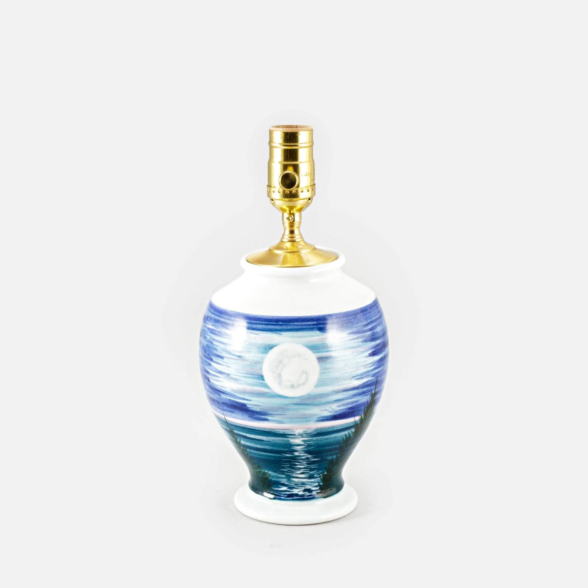Handmade Pottery 8 Inch Bedside Lamp in Moon pattern made by Olyssia Designs LLC in US