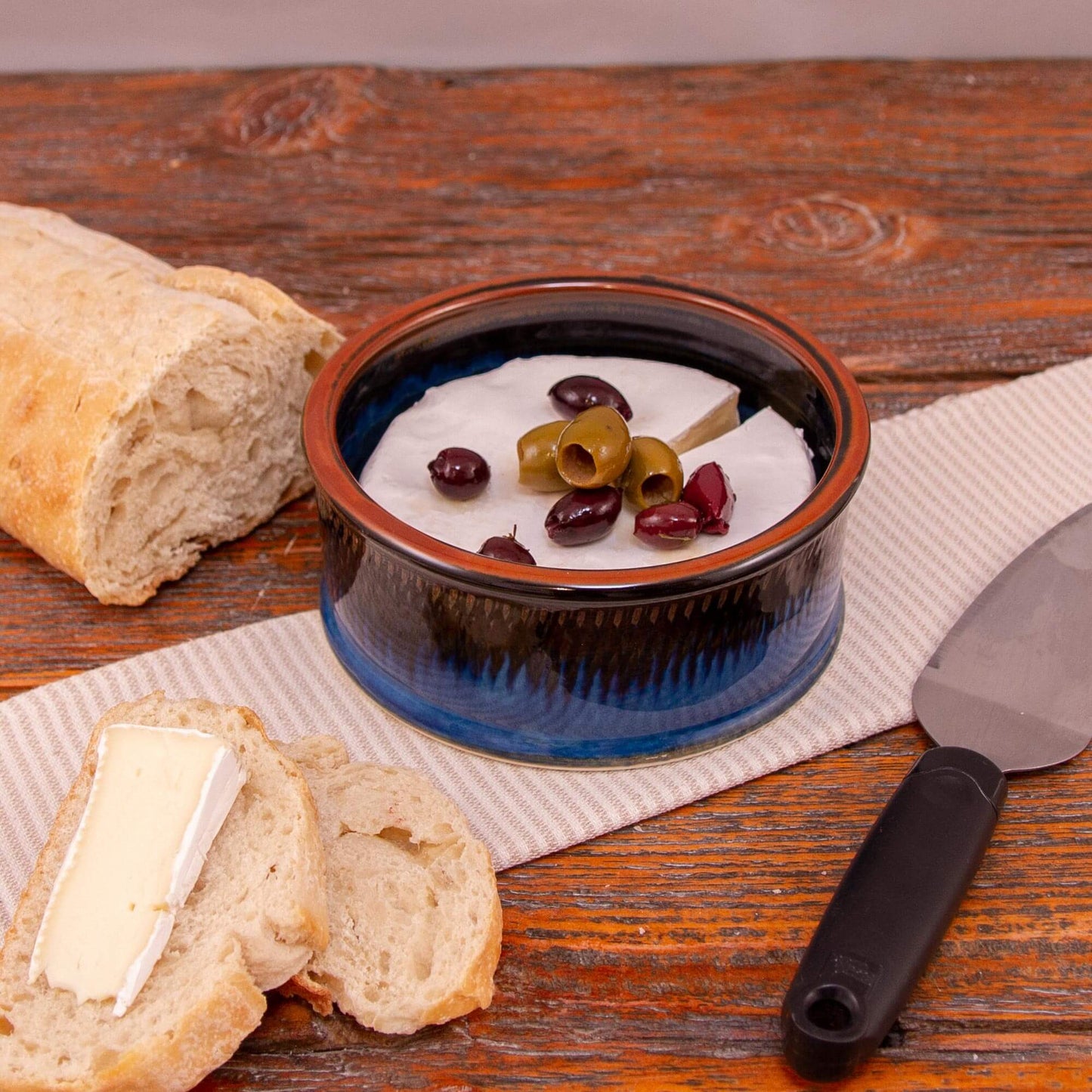 Handmade Pottery Brie Baker in Blue Hamada pattern made by Carroccia Tony in Italy
