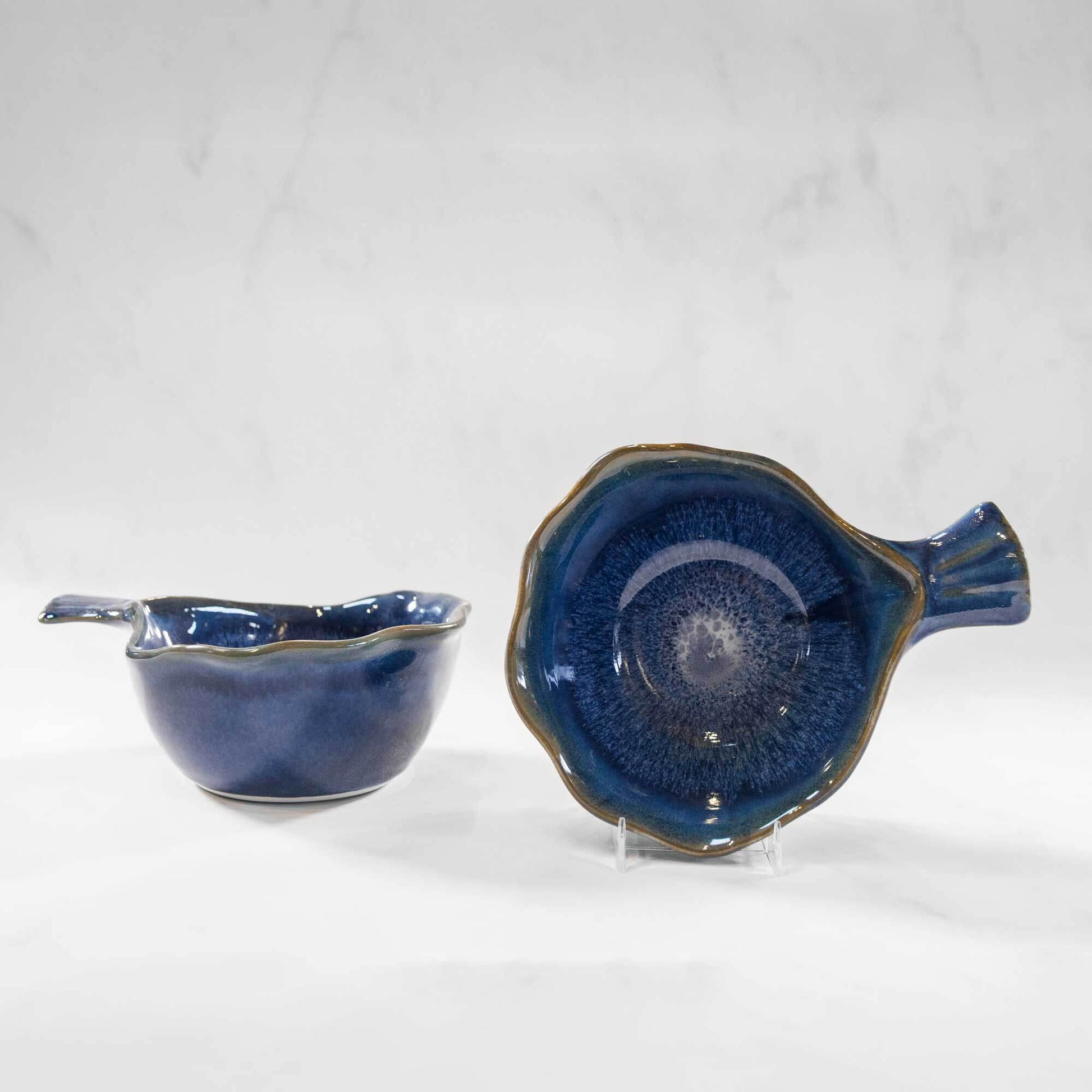 Handmade Pottery Fish Handled Bowl in Blue pattern made by Carroccia Tony  in Italy