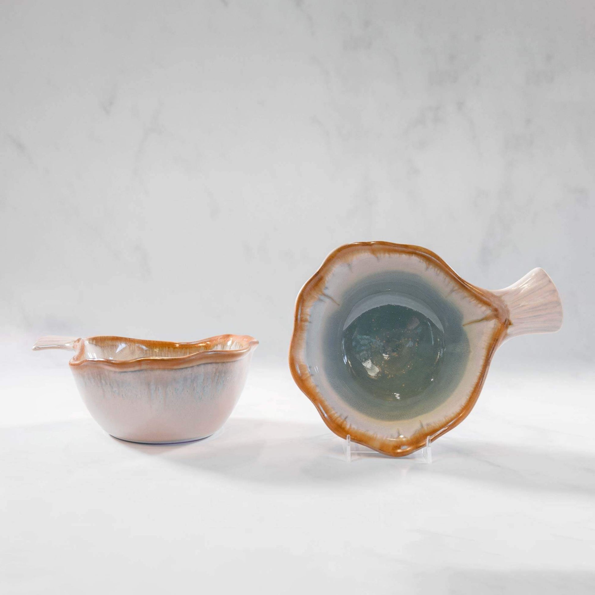 Handmade Pottery Fish Handled Bowl in Ivory & Blue pattern made by Carroccia Tony  in Italy