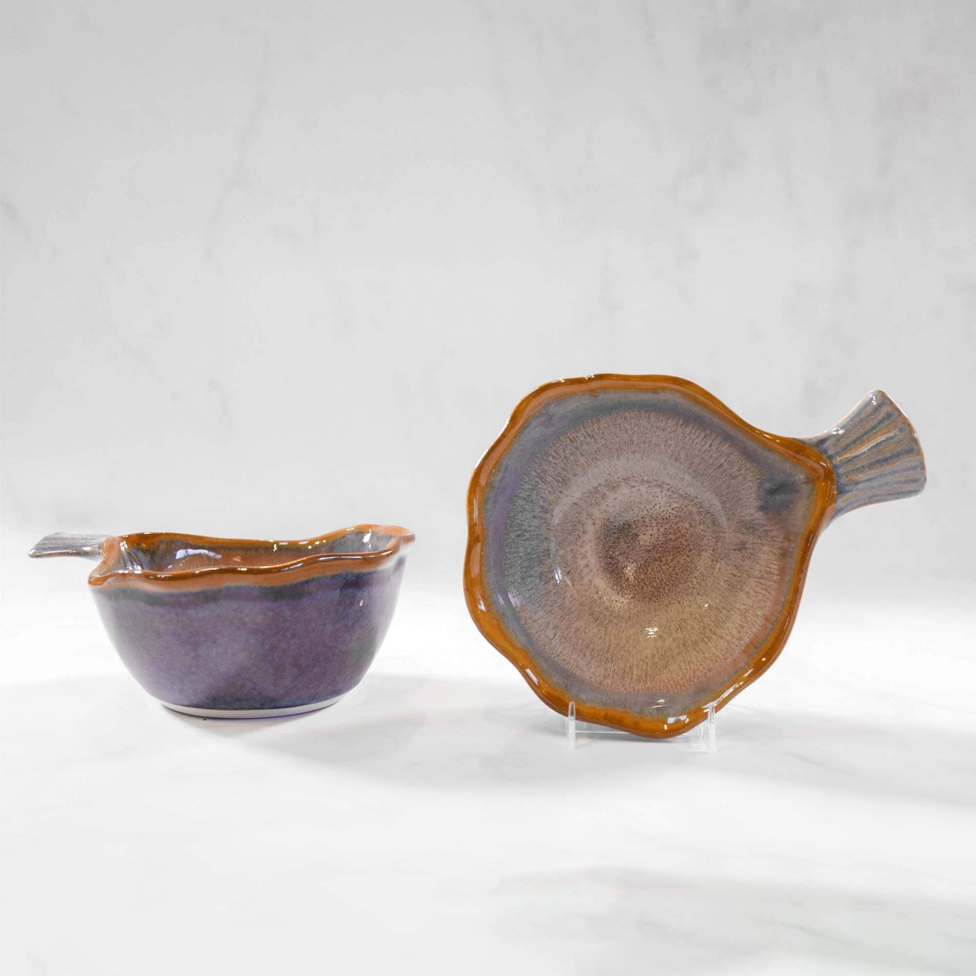 Handmade Pottery Fish Handled Bowl in Purple pattern made by Carroccia Tony  in Italy