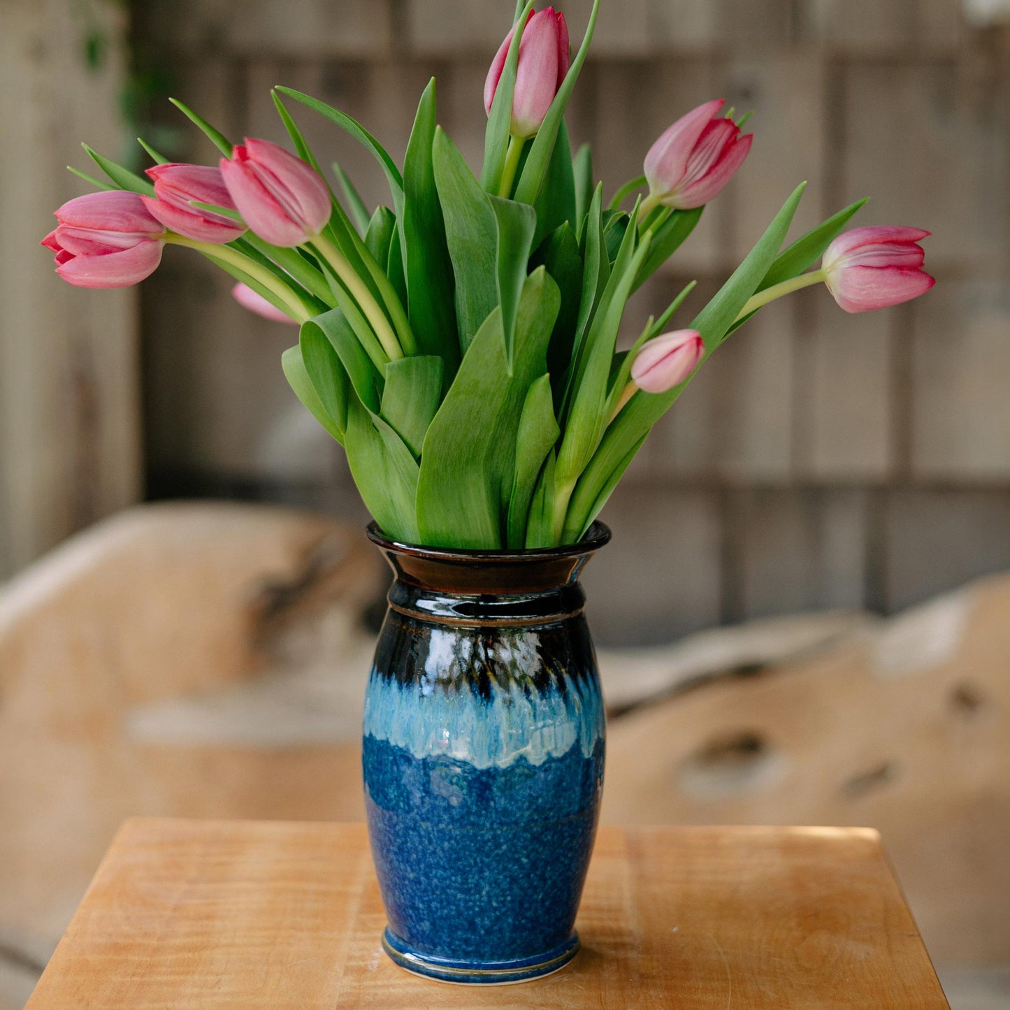 Handmade Garden Vase in Blue Hamada pattern made by Carroccia Tony in Italy