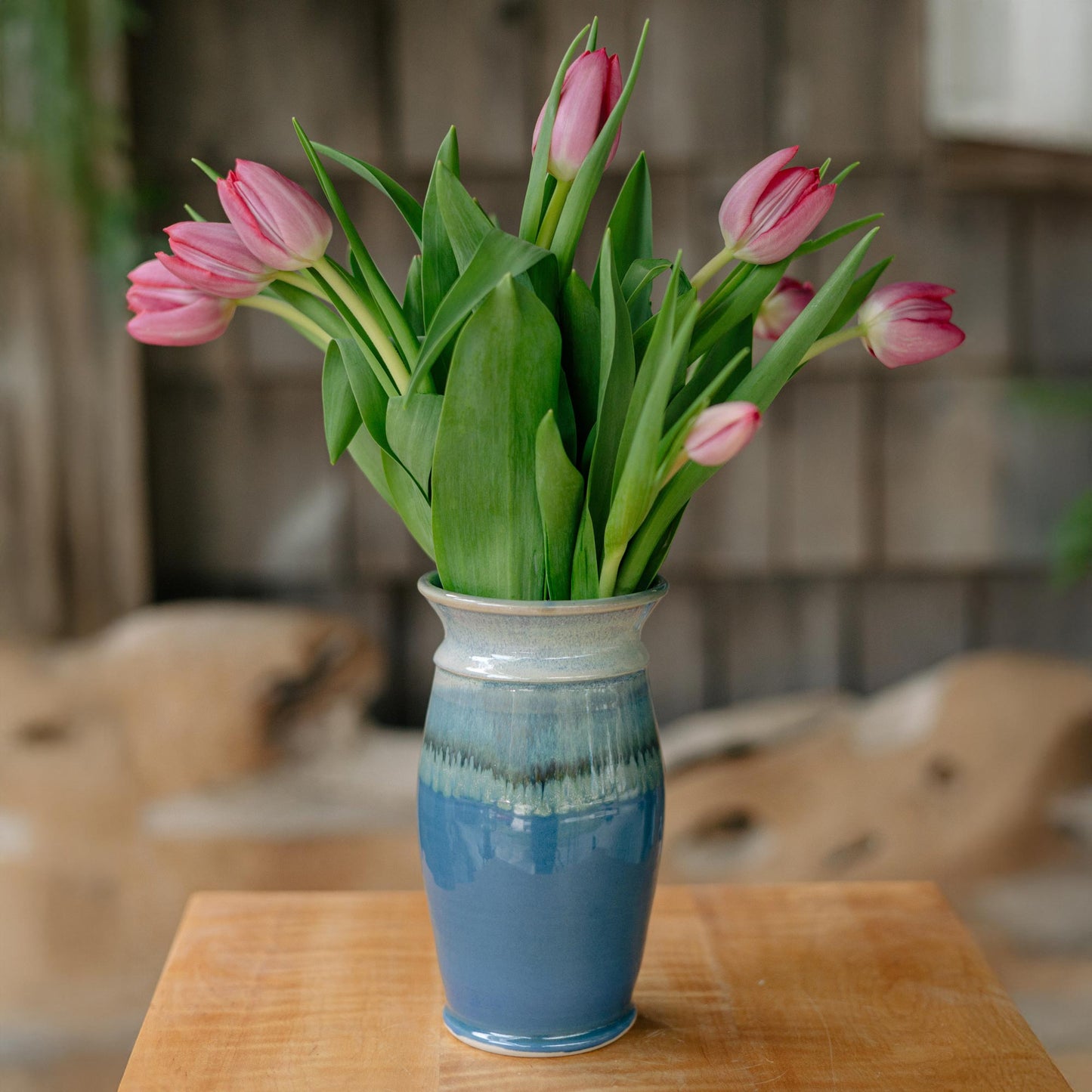 Handmade Garden Vase in Blue Oribe pattern made by Carroccia Tony in Italy