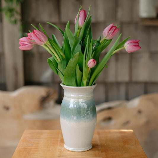 Handmade Garden Vase in Ivory Blue 
 pattern made by Carroccia Tony  in Italy 