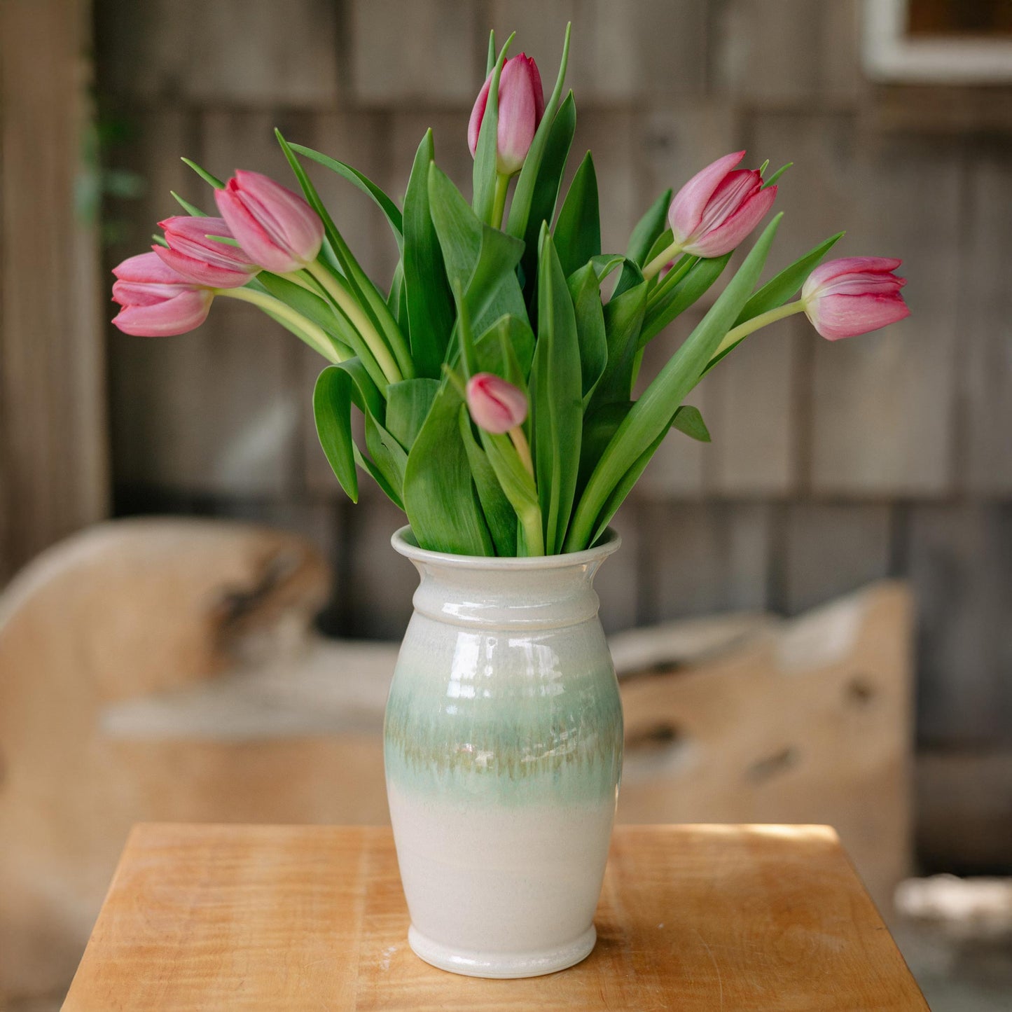Handmade Garden Vase in Ivory and Green pattern made by Carroccia Tony in Italy