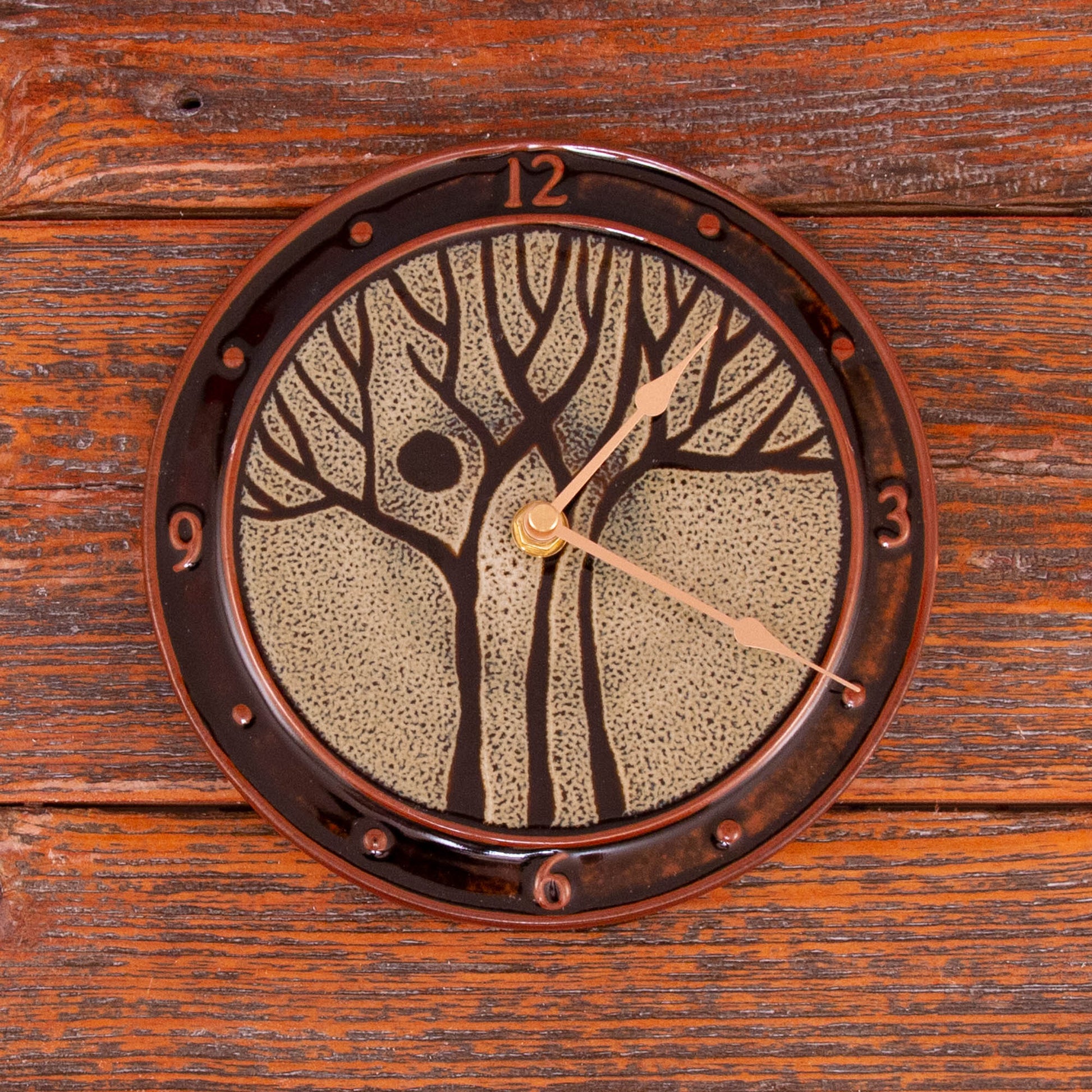Handmade Pottery Large Clock w/ Stand in Hamada Tree pattern made by Carroccia Tony  in Italy
