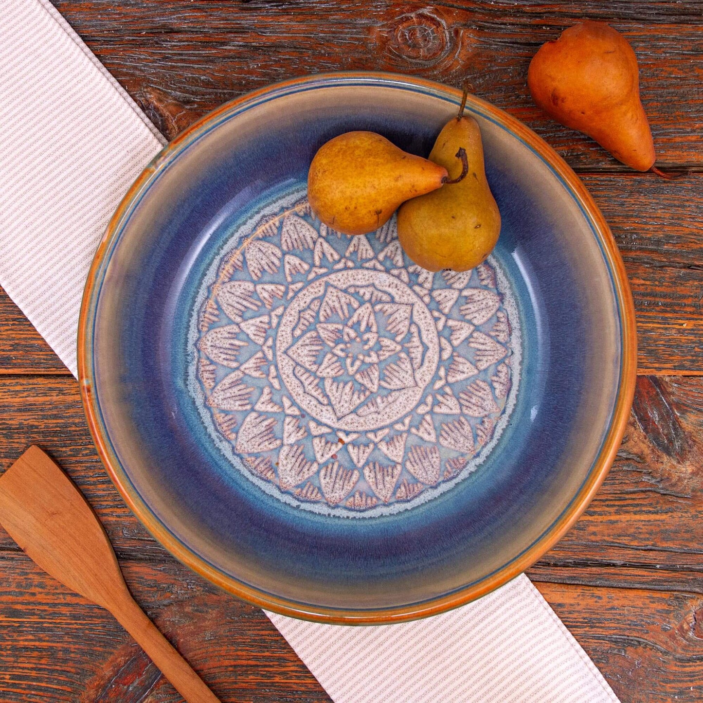 Handmade Pottery Harvest Bowl Bowl in Purple Celtic Flower pattern made by Carroccia Tony in Italy