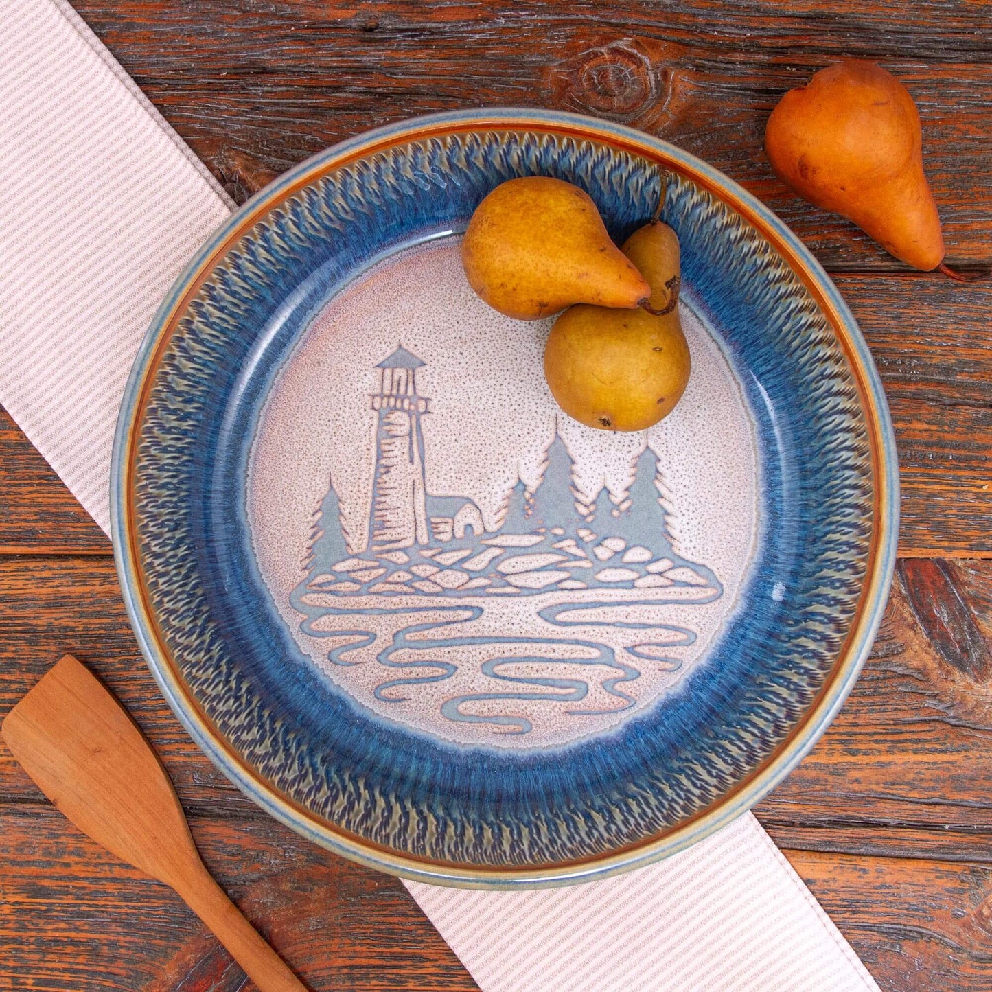 Handmade Pottery Harvest Bowl Bowl in Purple Lighthouse pattern made by Carroccia Tony in Italy