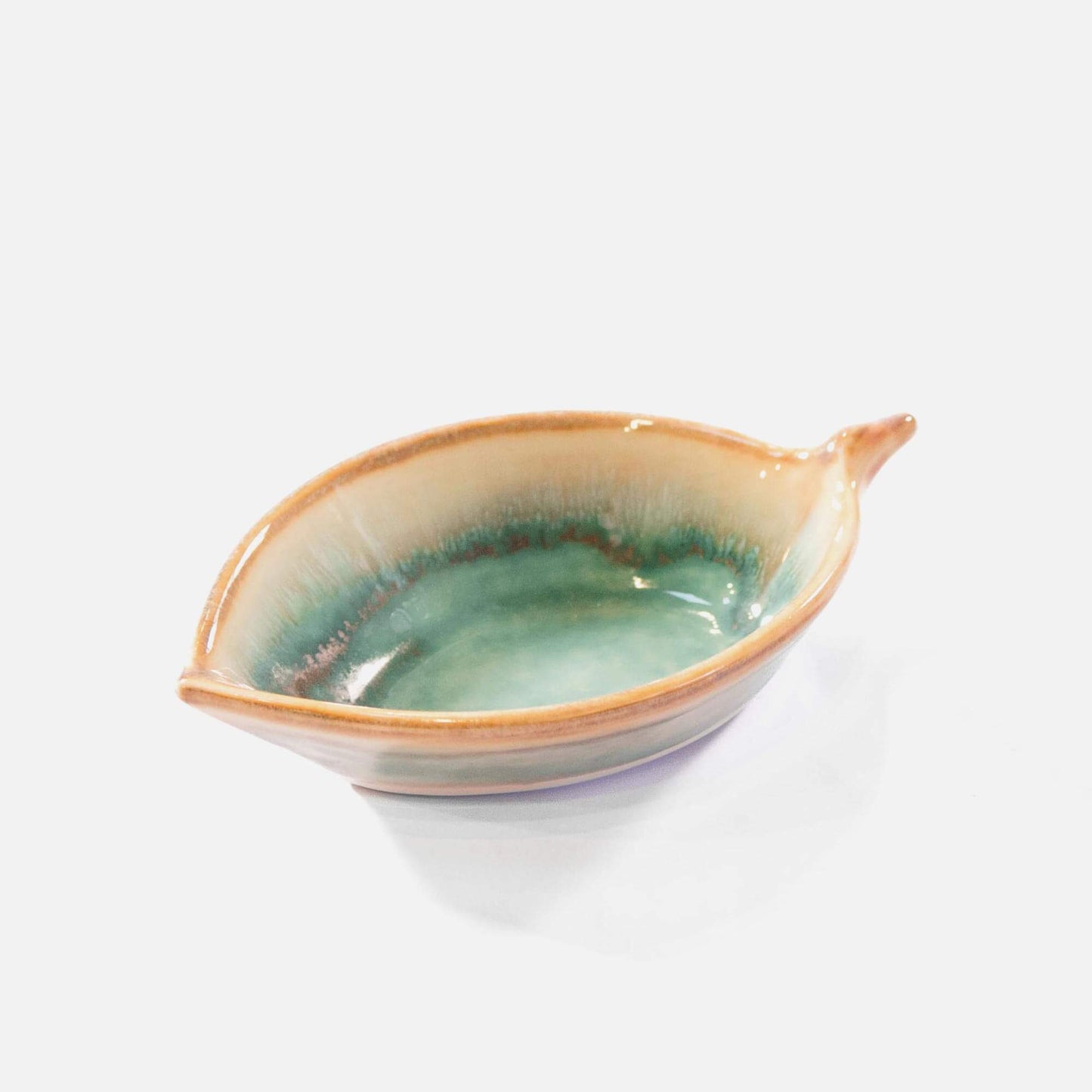 Handmade Pottery Leaf Dish in Green Oribe & Purple made by Carroccia Tony in Italy