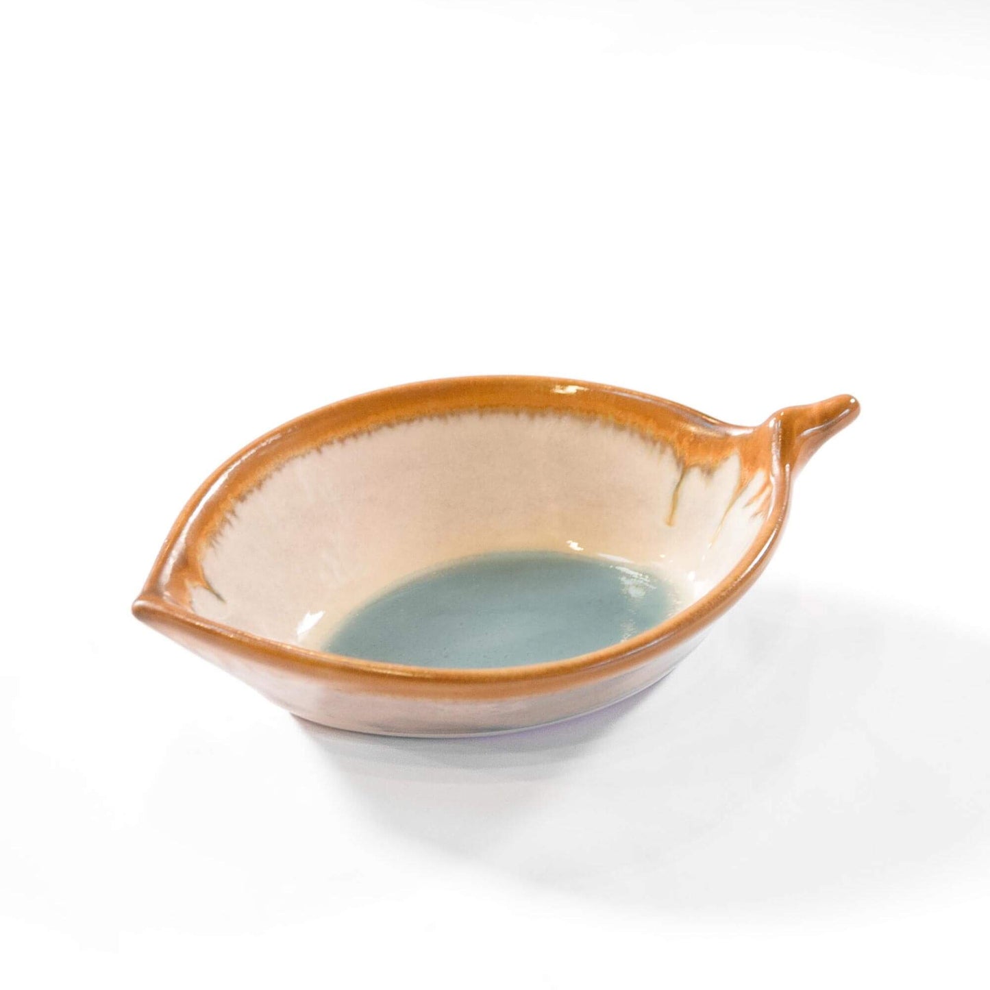 Handmade Pottery Leaf Dish in Ivory & Blue made by Carroccia Tony in Italy