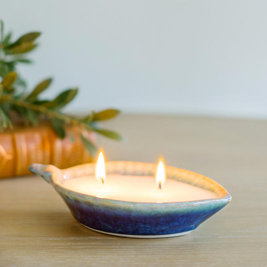 Limited Edition Leaf Dish Lilac Candle in Cobalt Glaze, by Carroccia Tony  in Italy