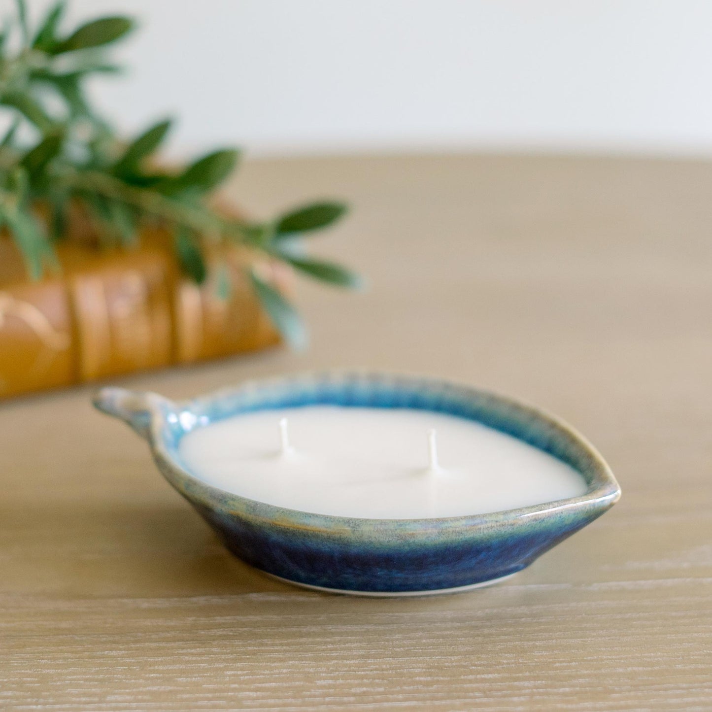 Limited Edition Leaf Dish Lilac Candle in Cobalt Glaze, by Carroccia Tony in Italy