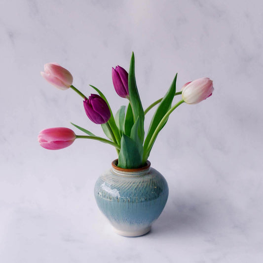 Small Thrown Vase, Chatteed Ivory Blue