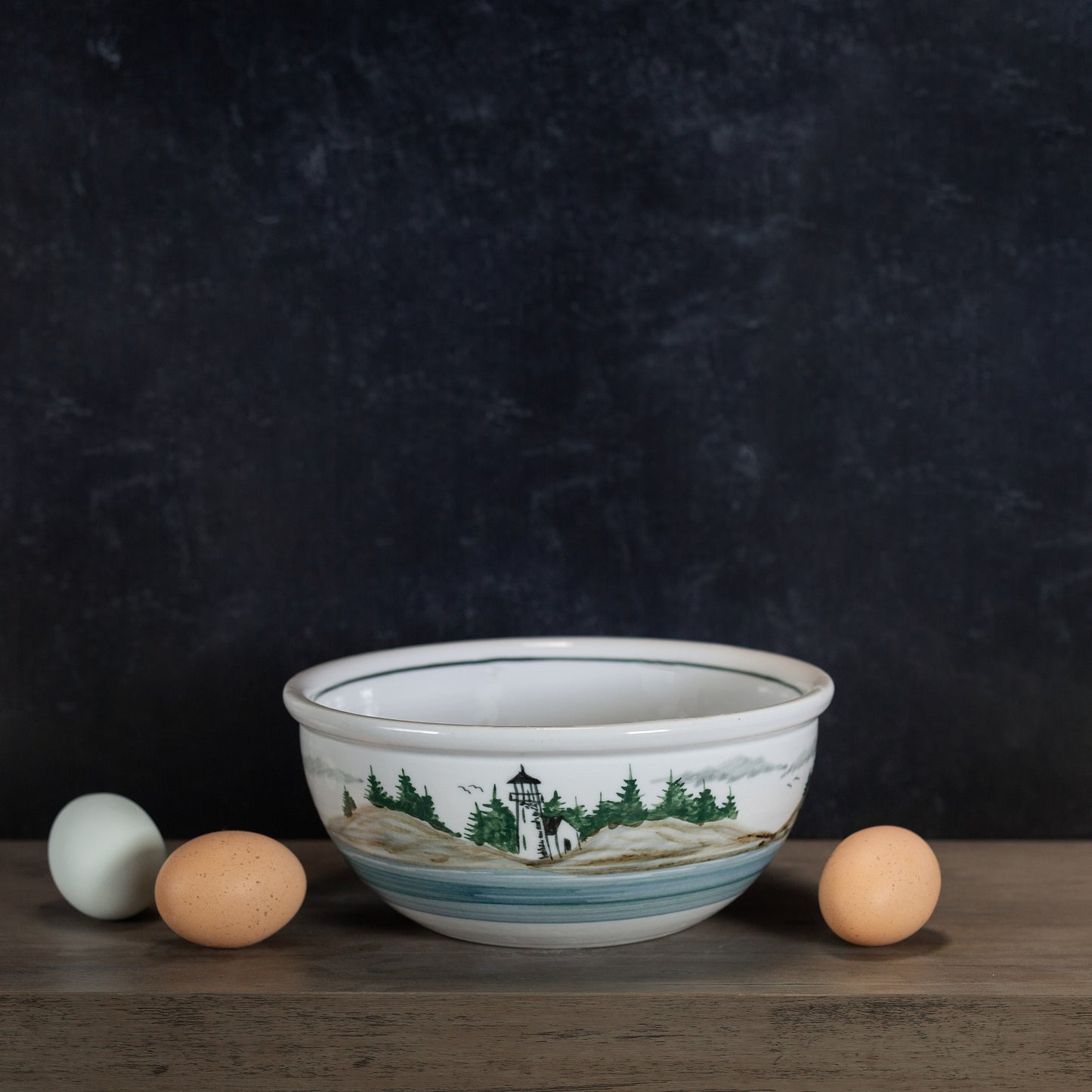 Handmade Pottery 8 Inch Mixing Bowl in Lighthouse pattern made by Carroccia Tony in Italy
