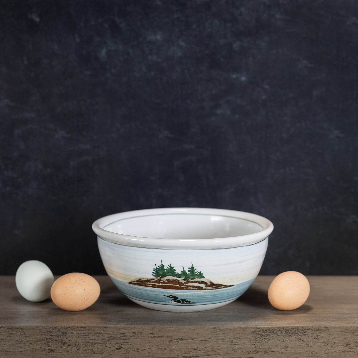 Handmade Pottery 8 Inch Mixing Bowl in Loon pattern made by Carroccia Tony in Italy