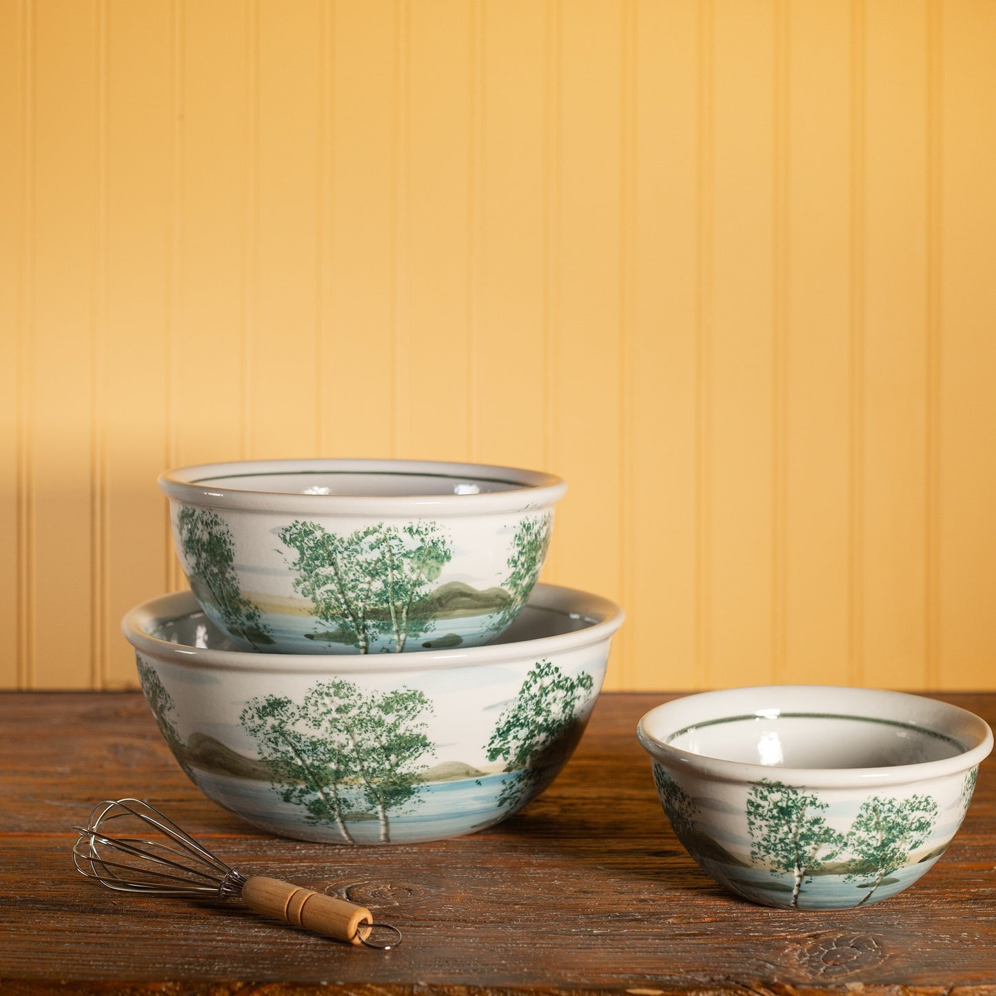 Handmade Pottery Mixing Bowl Set of 3 (6,8,10) in Birch Point pattern made by Carroccia Tony in Italy