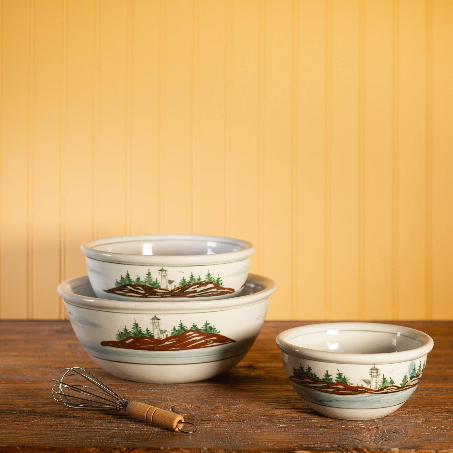 Handmade Pottery Mixing Bowl Set of 3 (6,8,10) in Lighthouse pattern made by Carroccia Tony in Italy