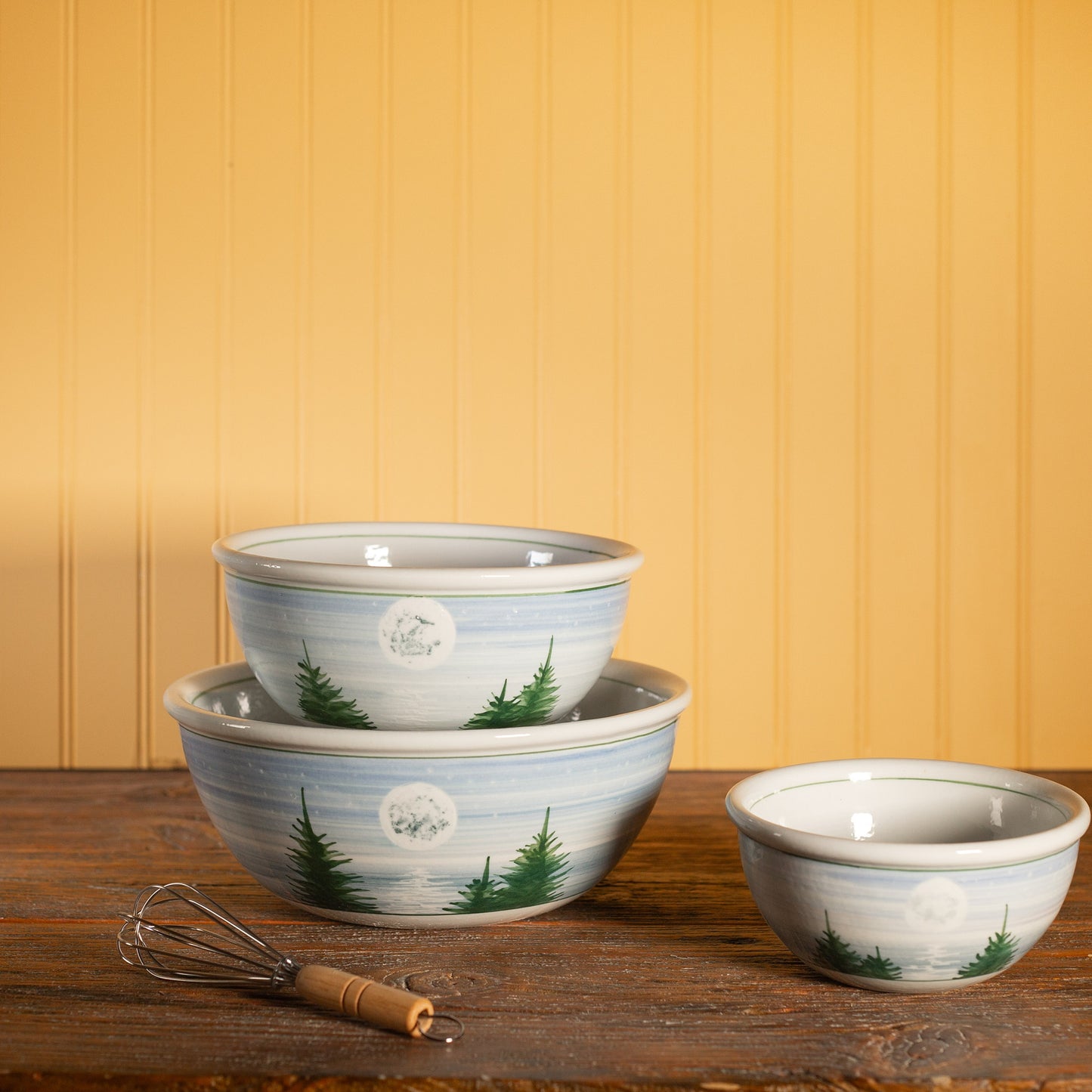 Handmade Pottery Mixing Bowl Set of 3 (6,8,10) in Moon pattern made by Carroccia Tony in Italy