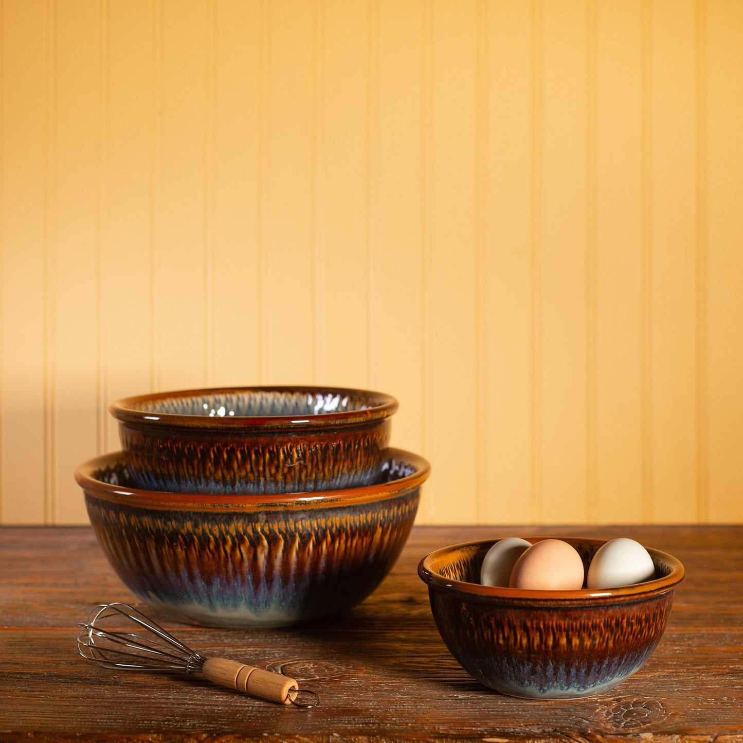 Handmade Pottery Mixing Bowl Set of 3 (6,8,10) in Purple Hamada pattern made by Carroccia Tony in Italy