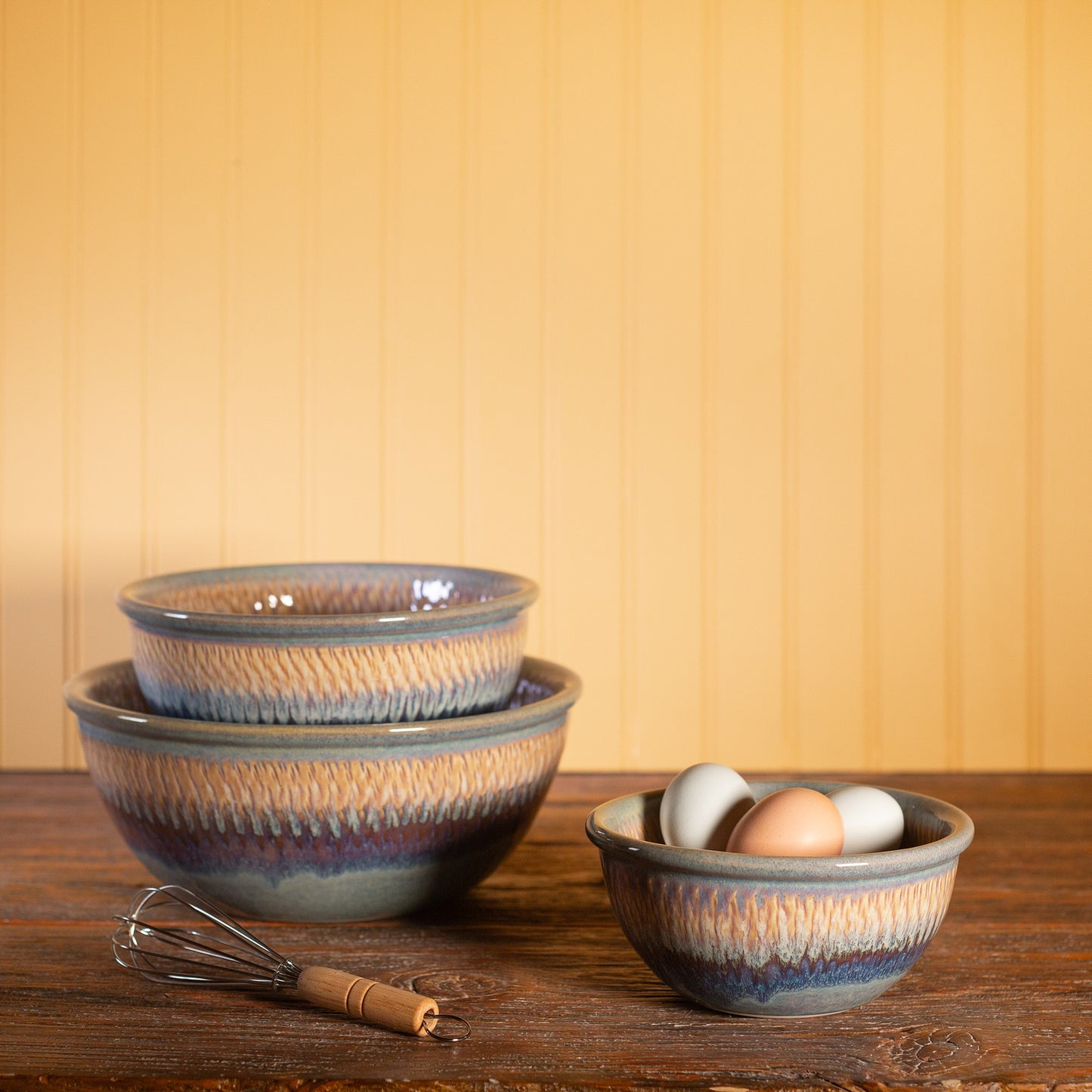 Handmade Pottery Mixing Bowl Set of 3 (6,8,10) in Purple Nuka pattern made by Carroccia Tony in Italy