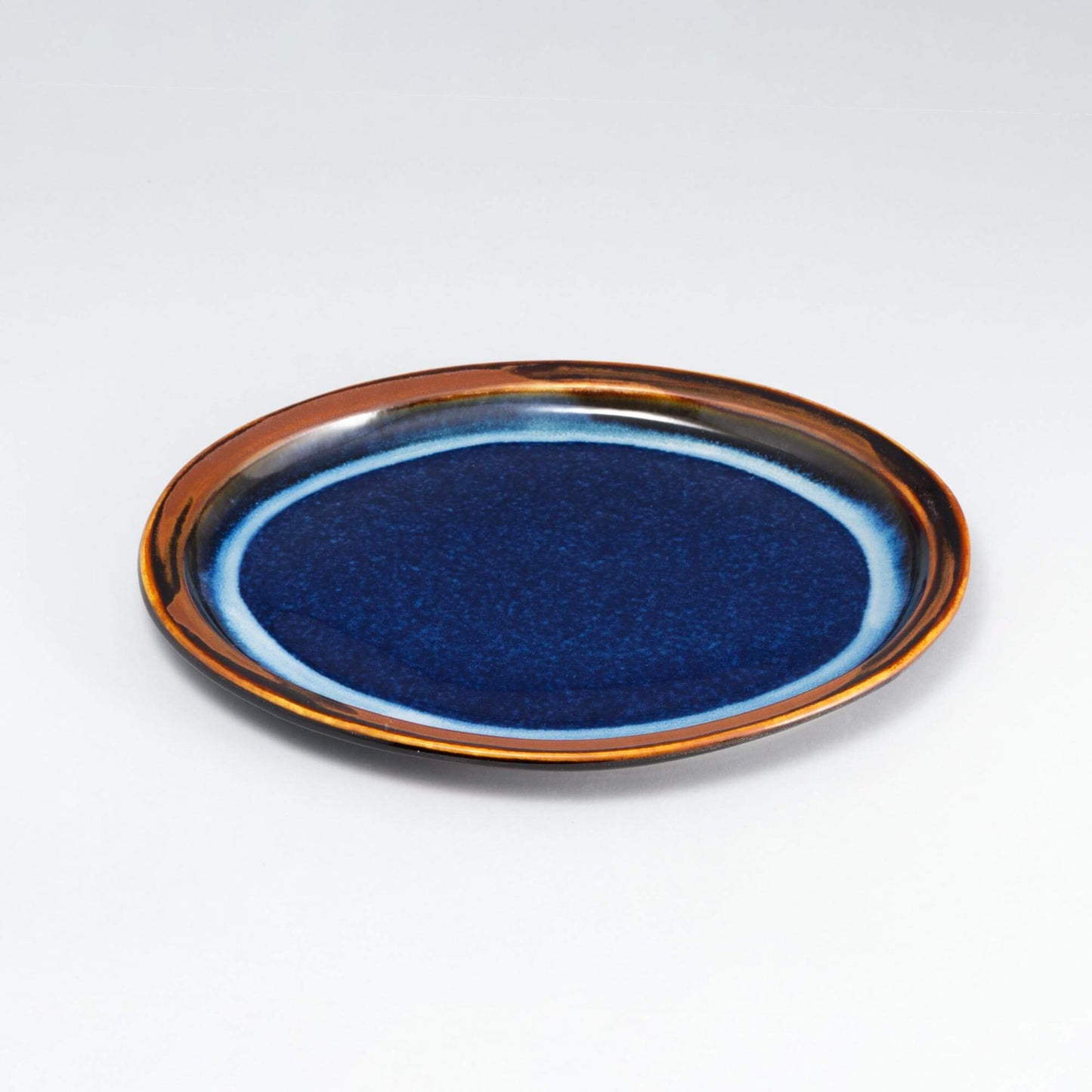 Handmade Pottery Oval Platter in Blue Hamada pattern made by Carroccia Tony in Italy