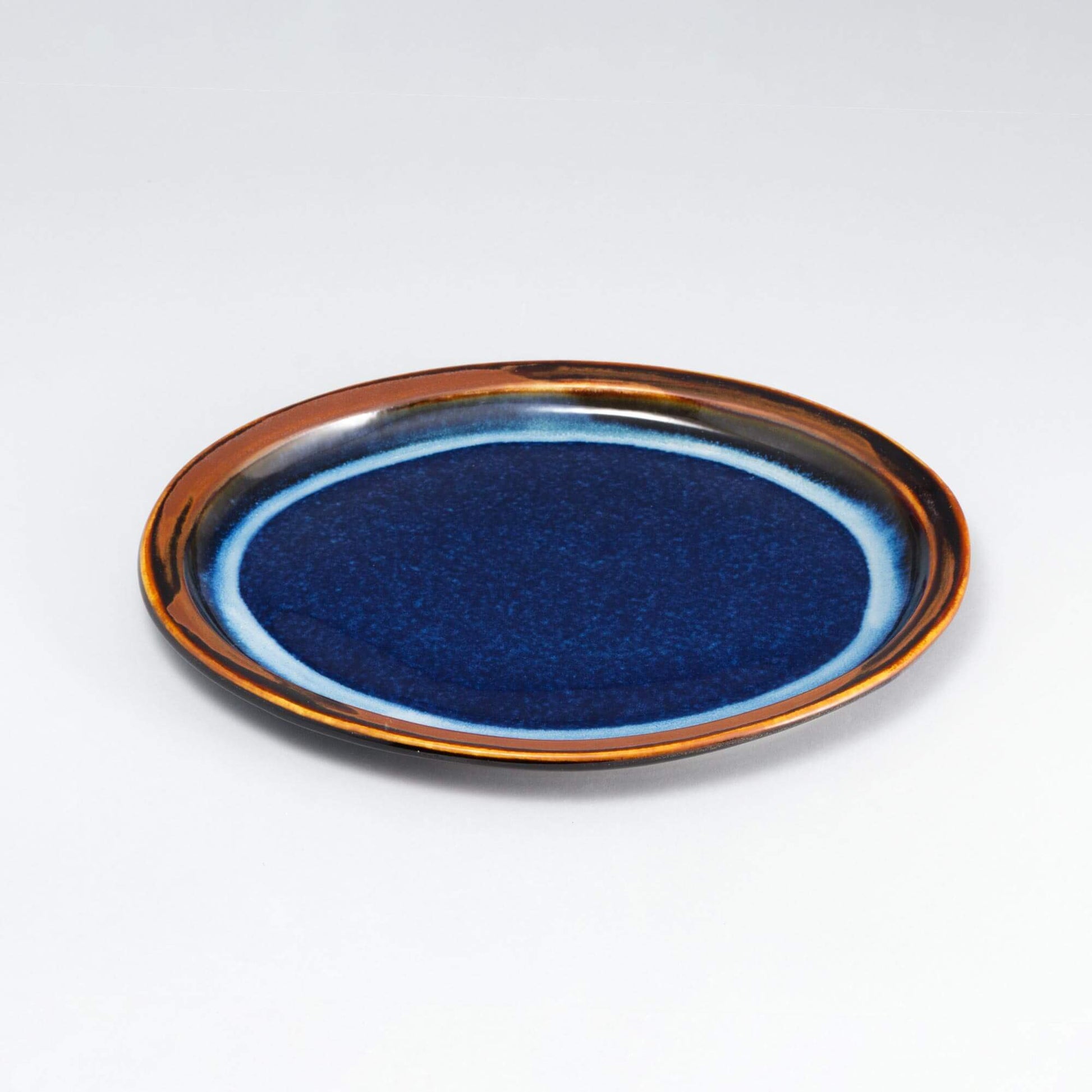 Handmade Pottery Oval Platter in Blue Hamada pattern made by Carroccia Tony  in Italy