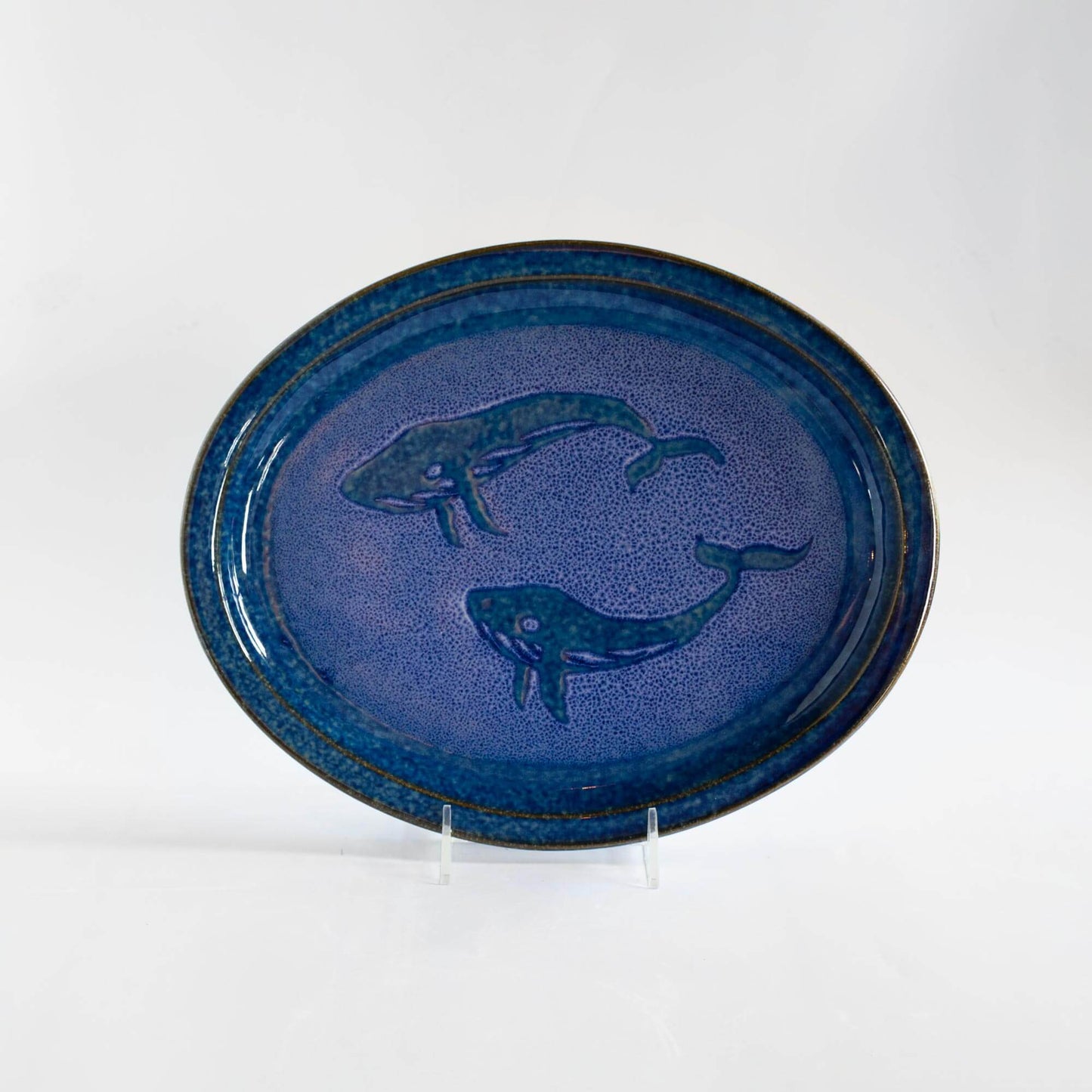 Handmade Pottery Oval Platter in Blue Whale pattern made by Carroccia Tony in Italy
