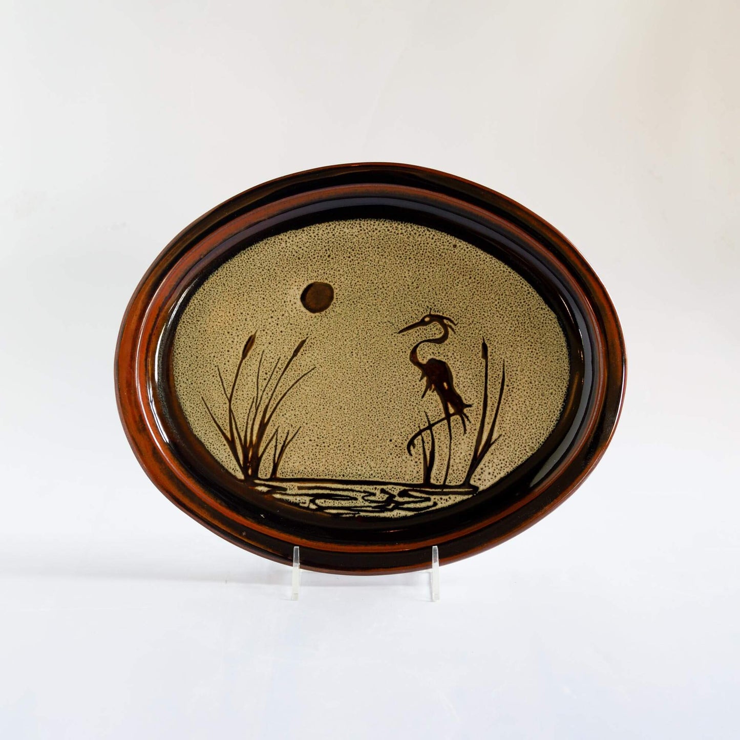 Handmade Pottery Oval Platter in Hamada Heron pattern made by Carroccia Tony in Italy