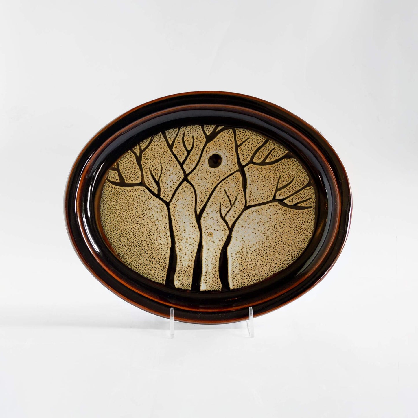 Handmade Pottery Oval Platter in Hamada Tree pattern made by Carroccia Tony in Italy