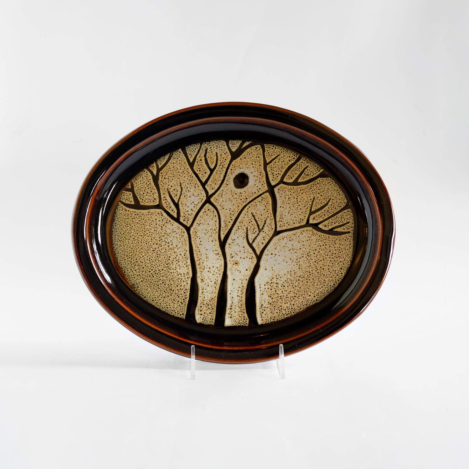 Handmade Pottery Oval Platter in Hamada Tree pattern made by Carroccia Tony  in Italy