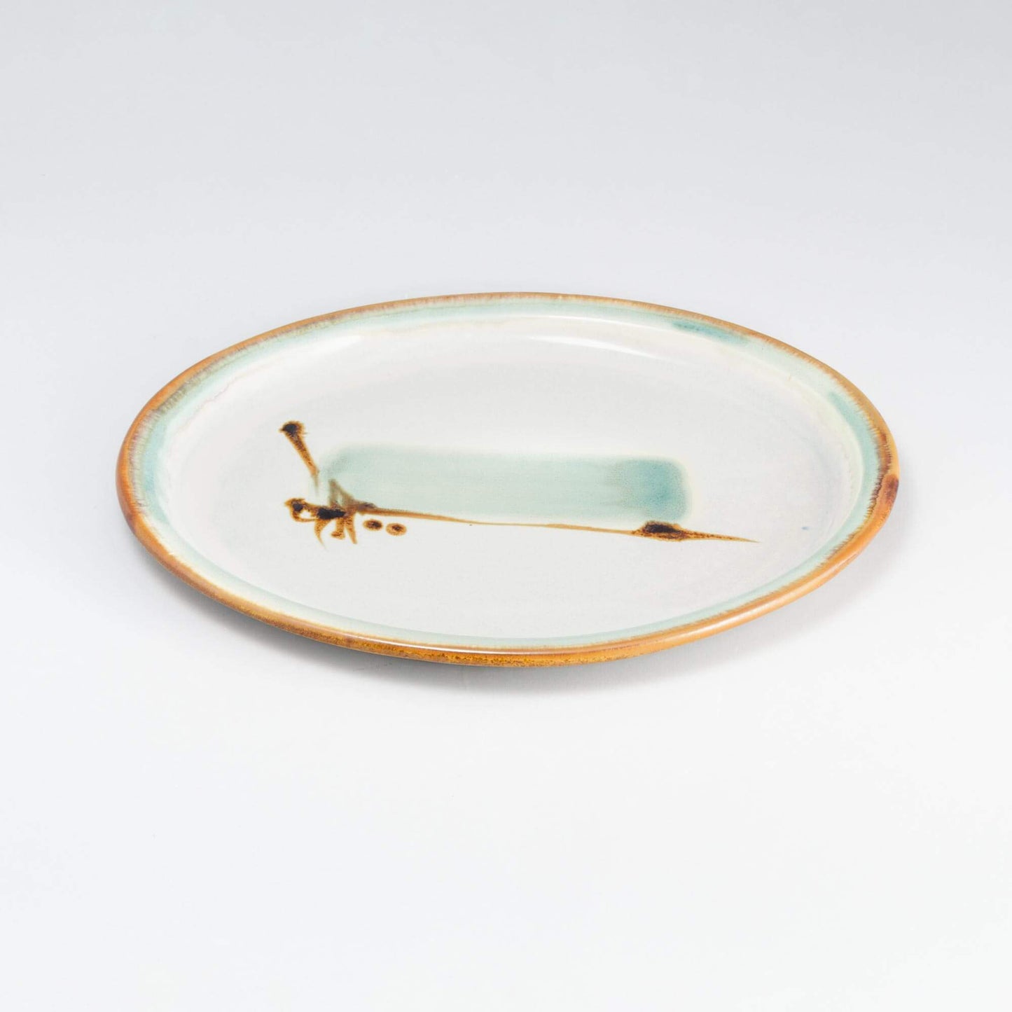 Handmade Pottery Oval Platter in Ivory & Green pattern made by Carroccia Tony in Italy