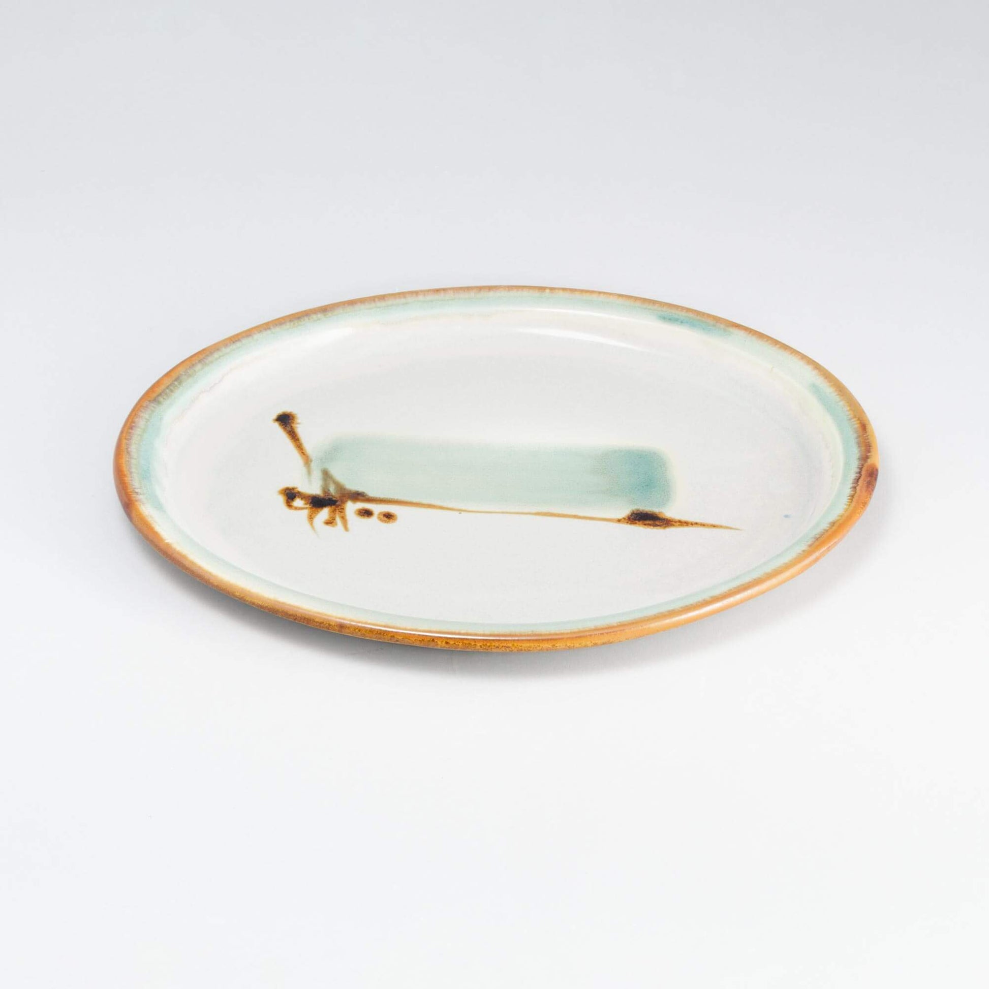 Handmade Pottery Oval Platter in Ivory & Green pattern made by Carroccia Tony  in Italy