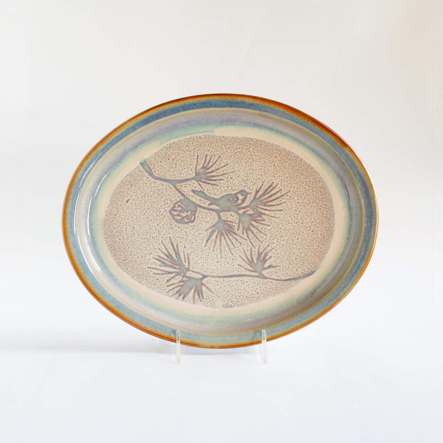 Handmade Pottery Oval Platter in Purple Chickadee pattern made by Carroccia Tony in Italy