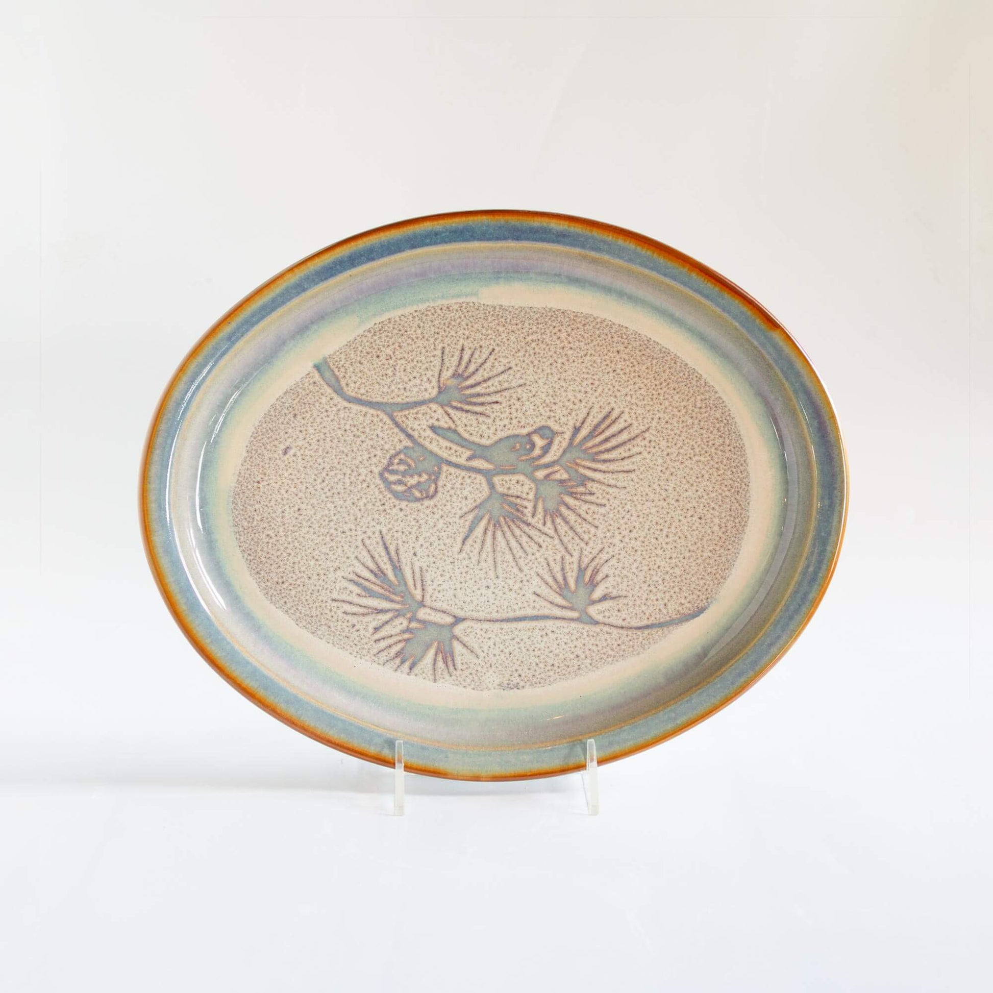 Handmade Pottery Oval Platter in Purple Chickadee pattern made by Carroccia Tony  in Italy