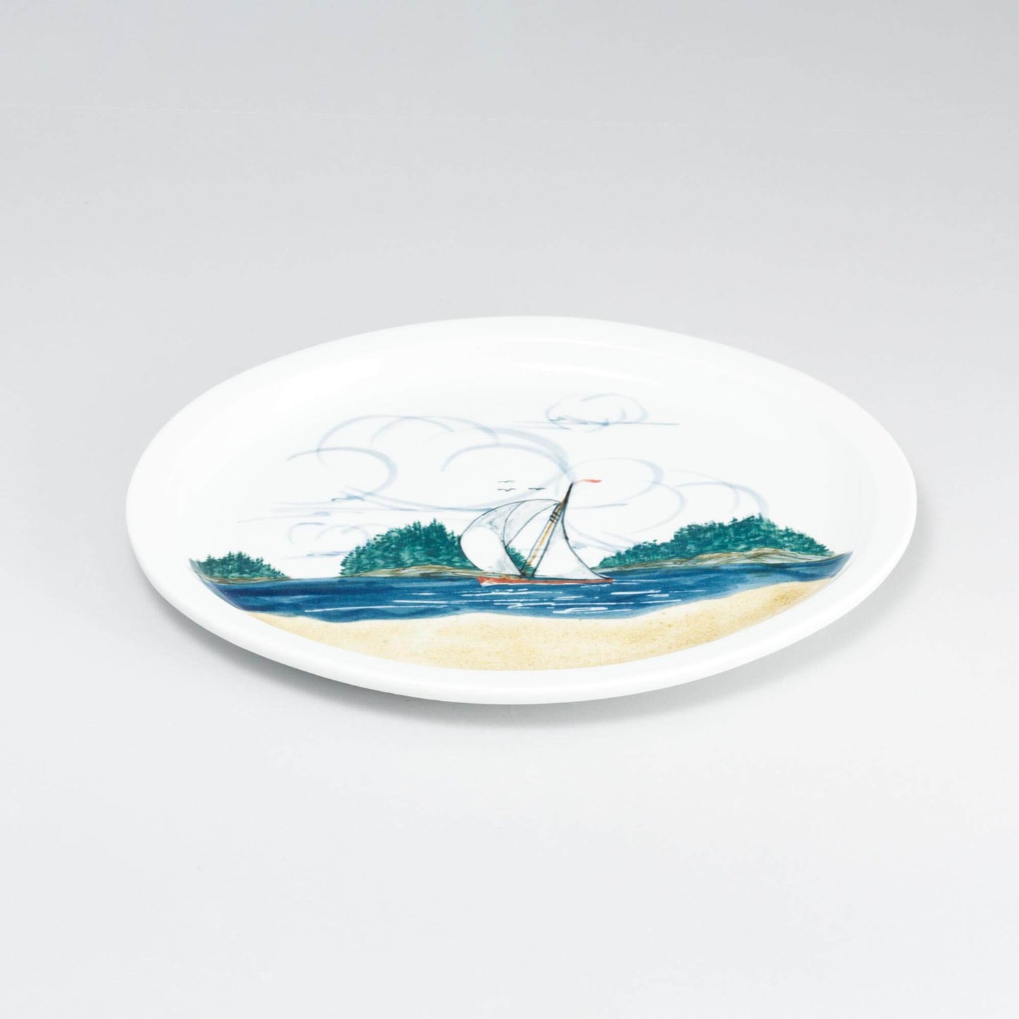Handmade Pottery Oval Platter in Sailboat pattern made by Carroccia Tony in Italy